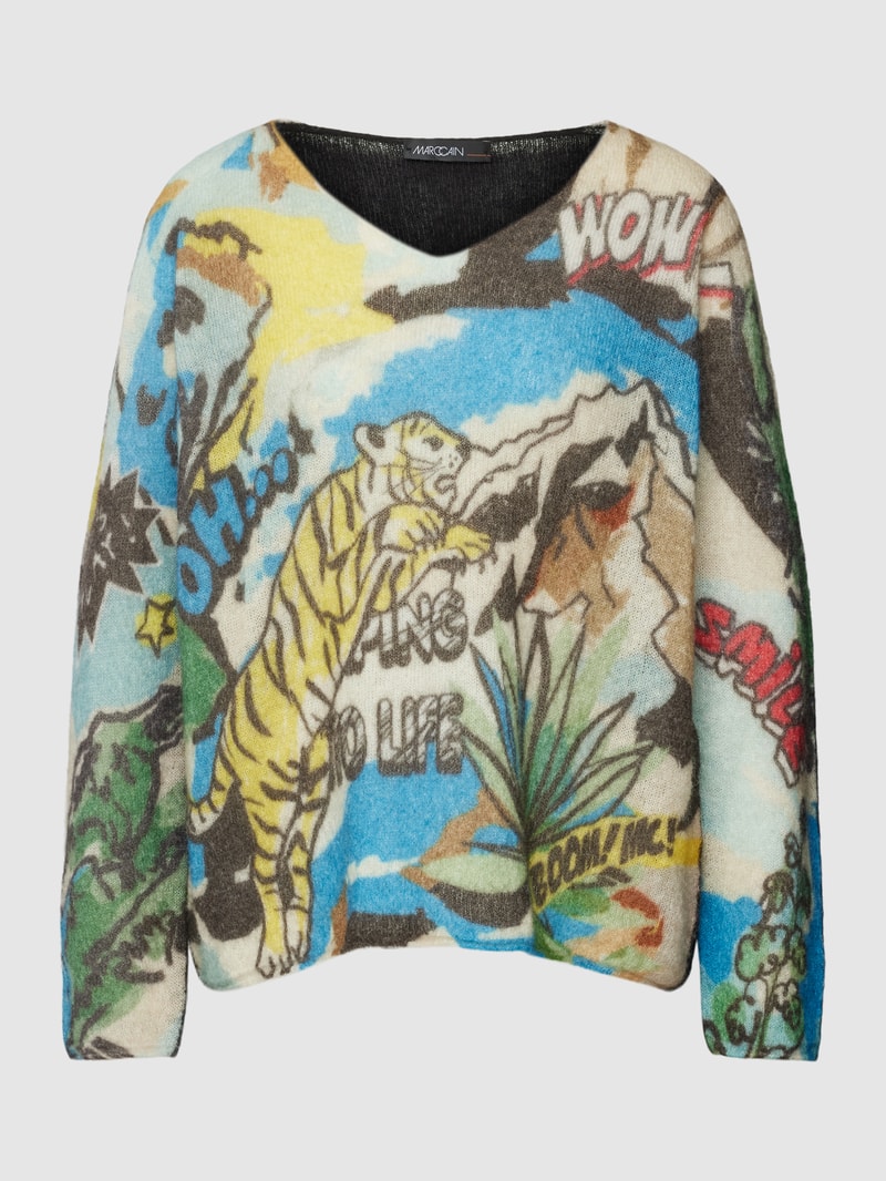 Strickpullover mit Allover-Motiv-Print in petrol