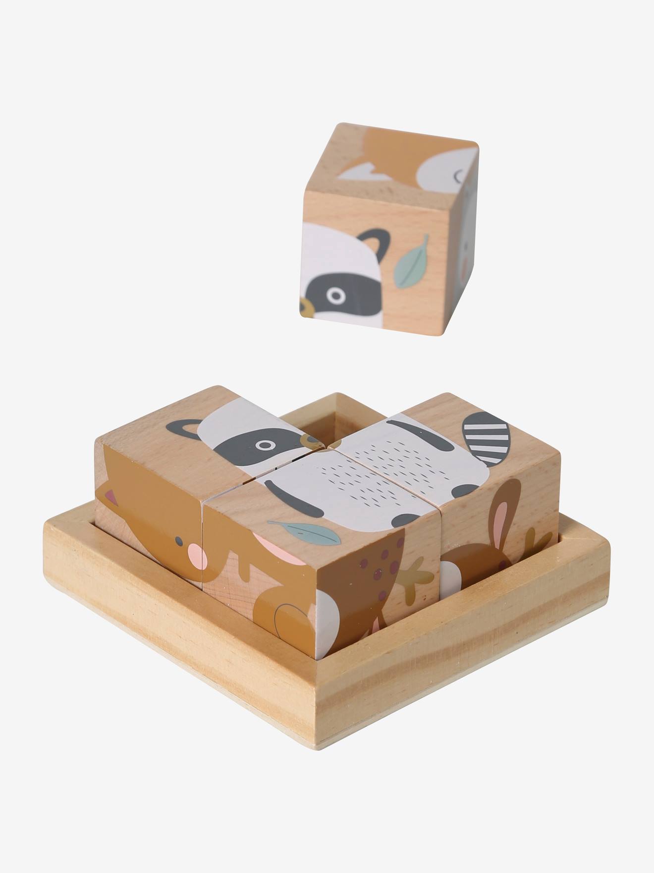Puzzle 4 cubes Forêt Enchantée en bois FSC® multicolore