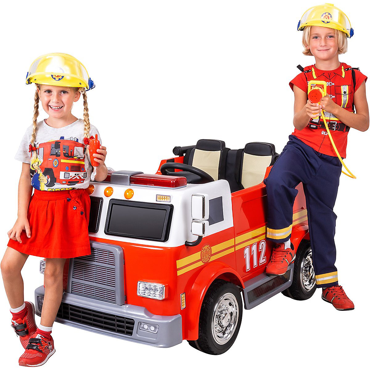 Kinder Elektroauto Feuerwehr LL911 - 2x45 Watt - Kinderauto mit Fernbedienung - Soundmodul