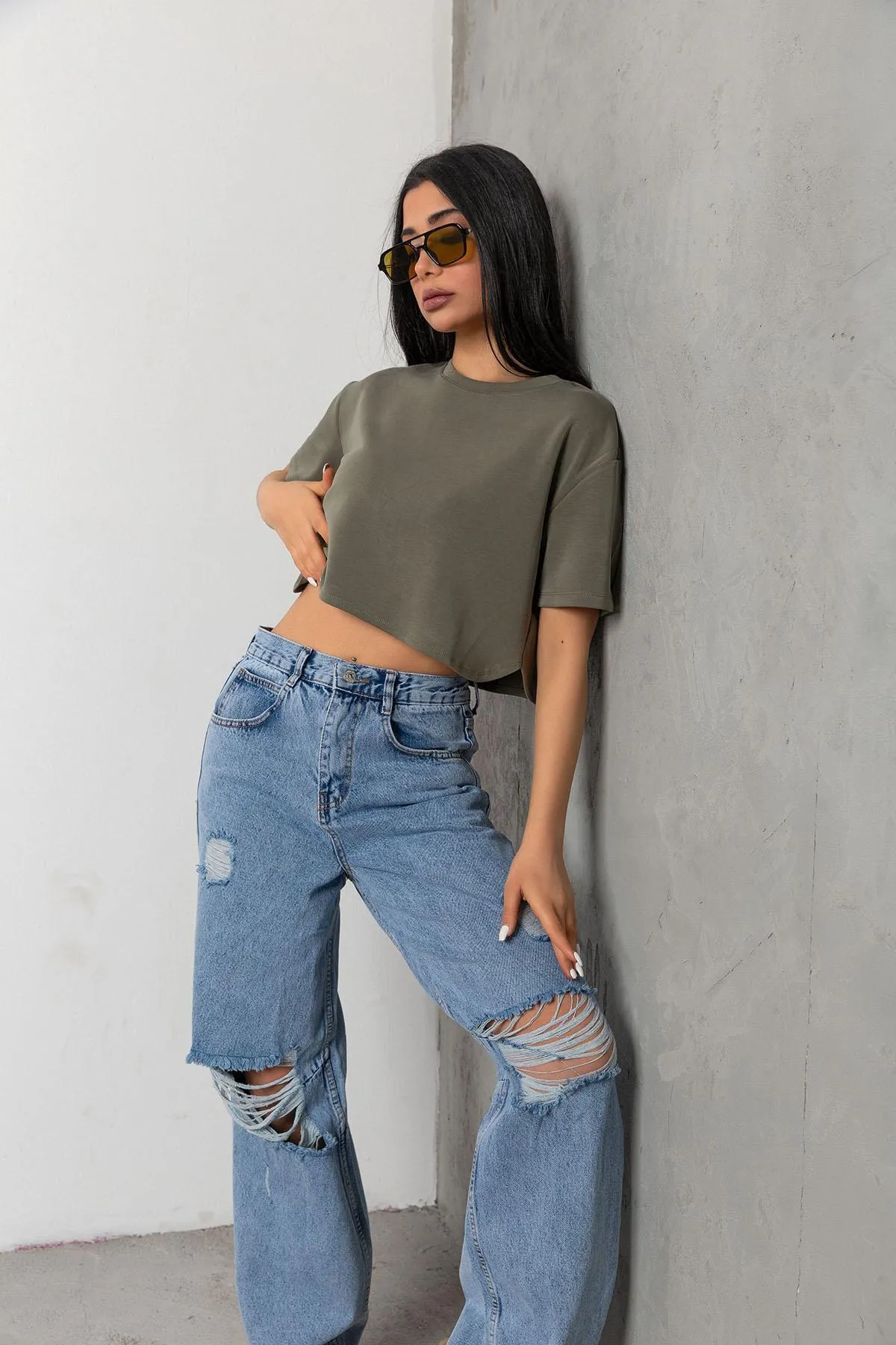 Maule  Schnalle im Detail, lockerer Schnitt, weites Bein, bequeme Baggy-Jeans, lockere Damenhose @milano
