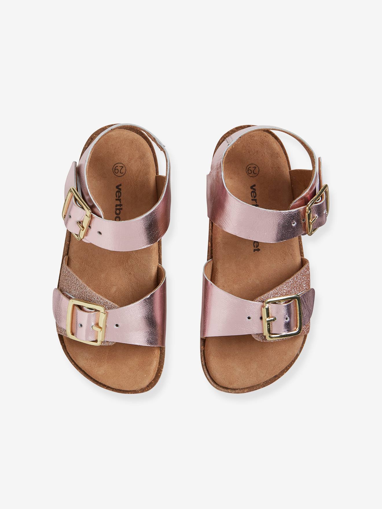Sandales moussées cuir fille or