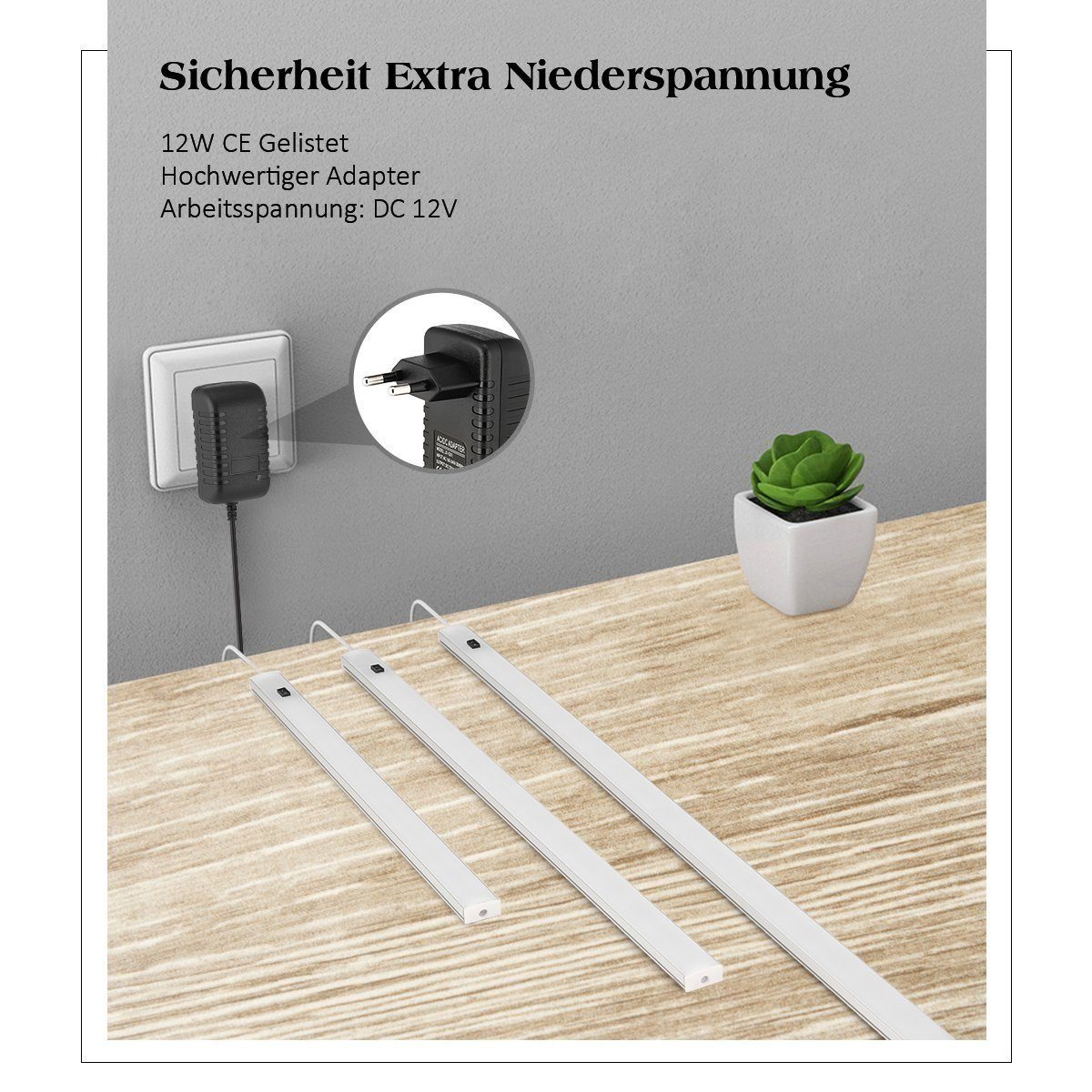 iscooter LED Unterbauleuchte Küchenlampe Schranklicht Nachtlicht mit Hand Bewegungssensor, 230V, LED fest integriert, Warmweiß, Kaltweiß, LED Unterbauleuchte, LED Sensor Licht Schrankleuchten, Für Schrank