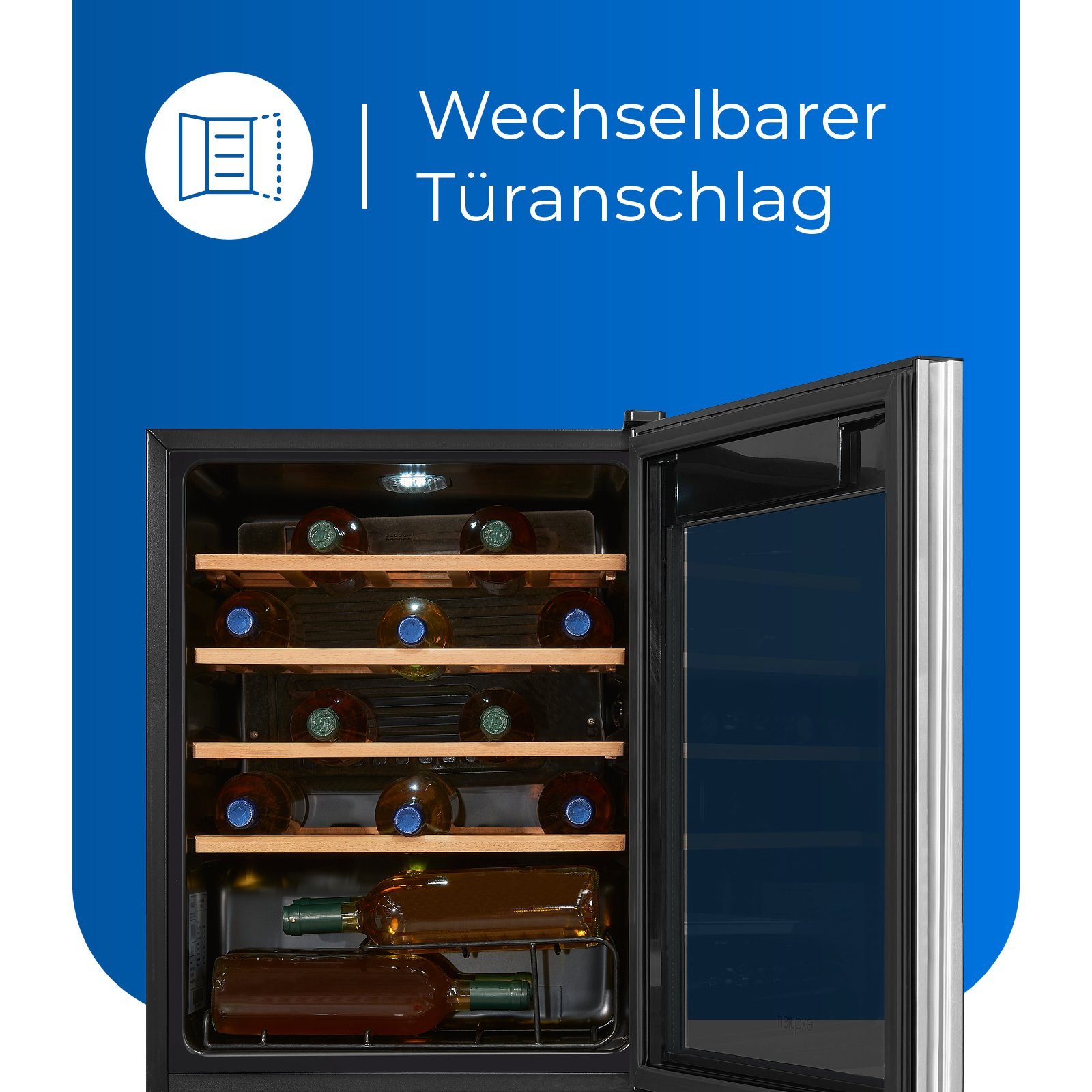 exquisit Weinkühlschrank WS1-24-GTE-030G, für 24 Standardflaschen á 0,75l, flexible Kühlung Ihre Weine mit digitaler Kontrolle und LED-Beleuchtung