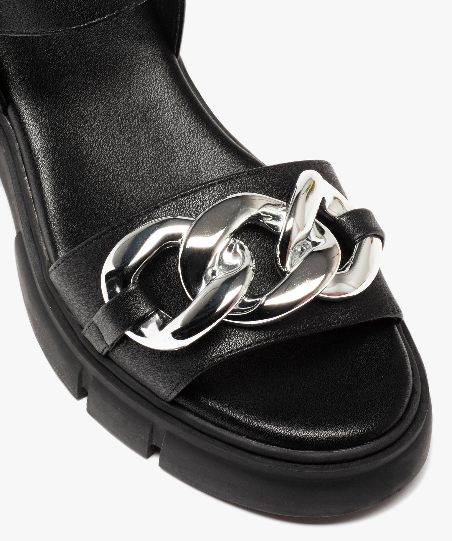 Sandales femme à talon semelle crantée et dessus chane noir | GEMO