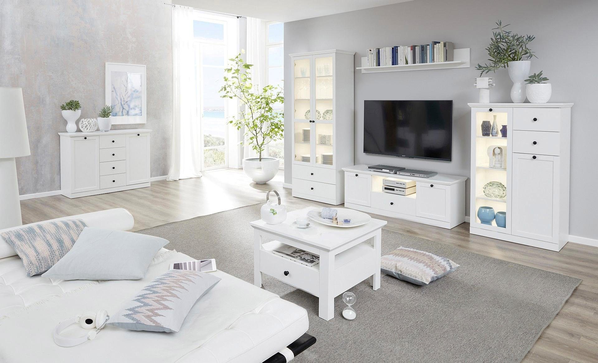 Home affaire Lowboard Örebro, zeitloser Landhausstil, mit Vollauszug, Beleuchtung optional