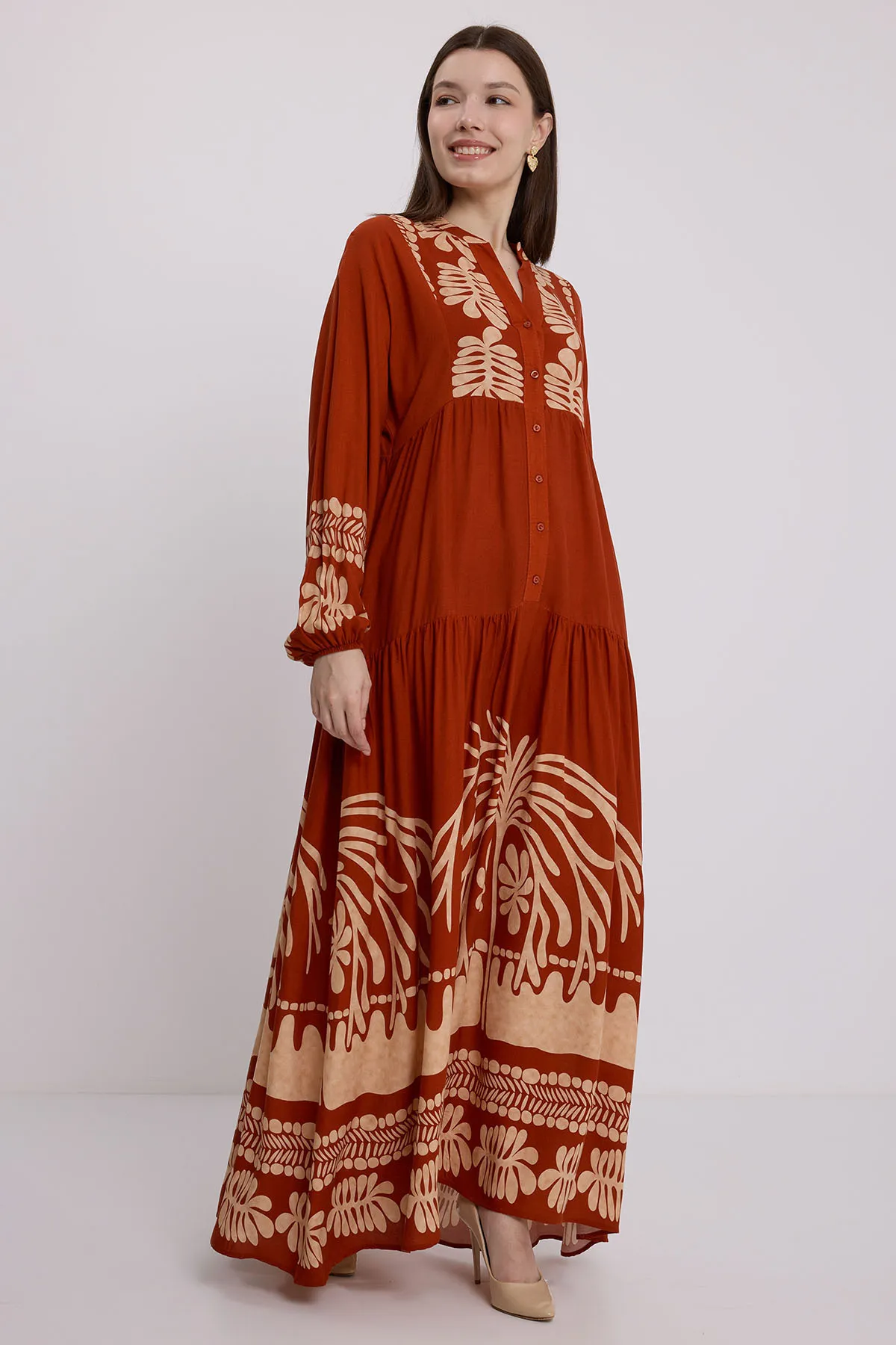 Bigdart  Damen-Hijab-Kleid aus ziegelroter Viskose 2423