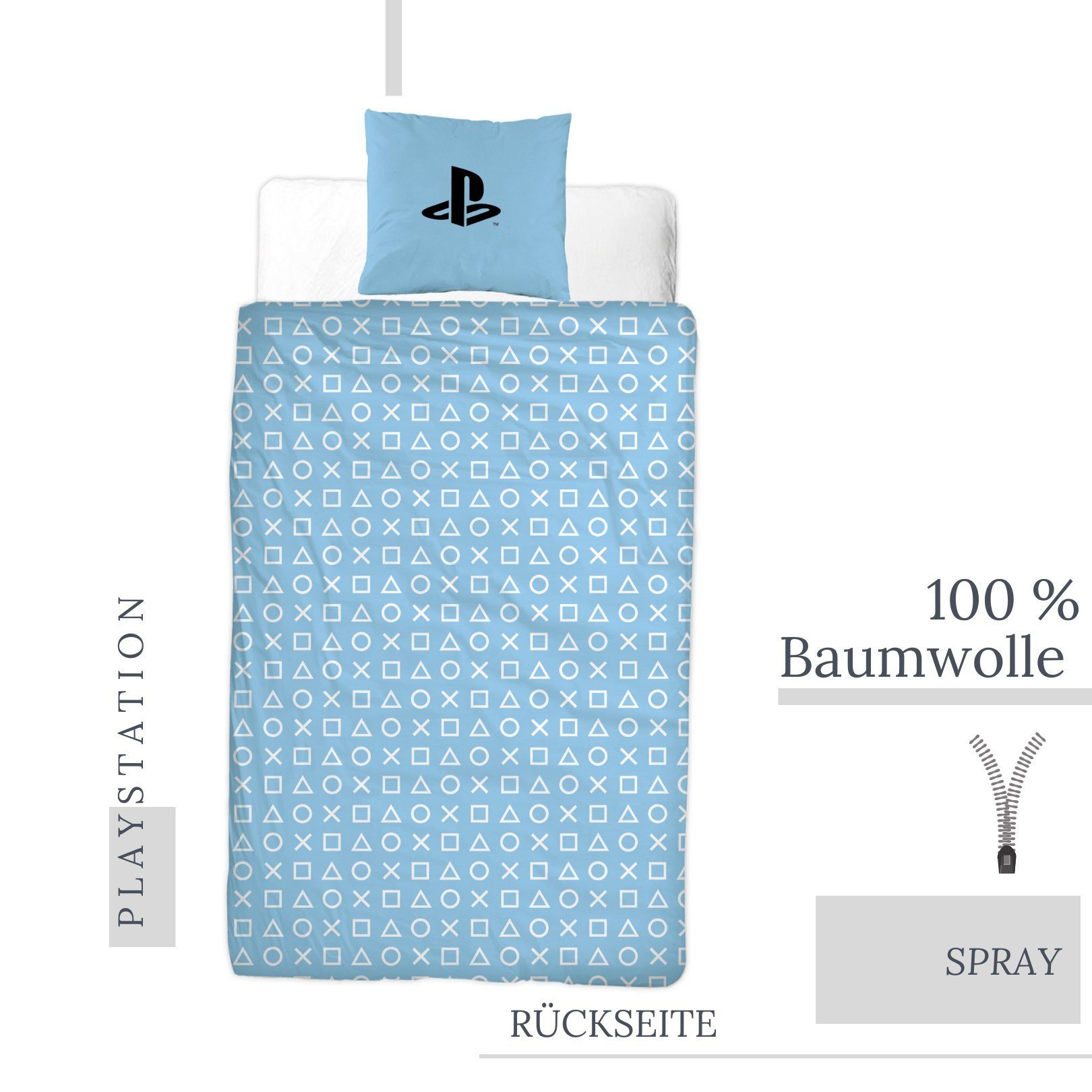 Bettwäsche PlayStation 5 135x200 + 80x80 cm, 100 % Baumwolle, MTOnlinehandel, Biber, 2 teilig, kuschelig weich, für Kinder, Teenager, Jugend