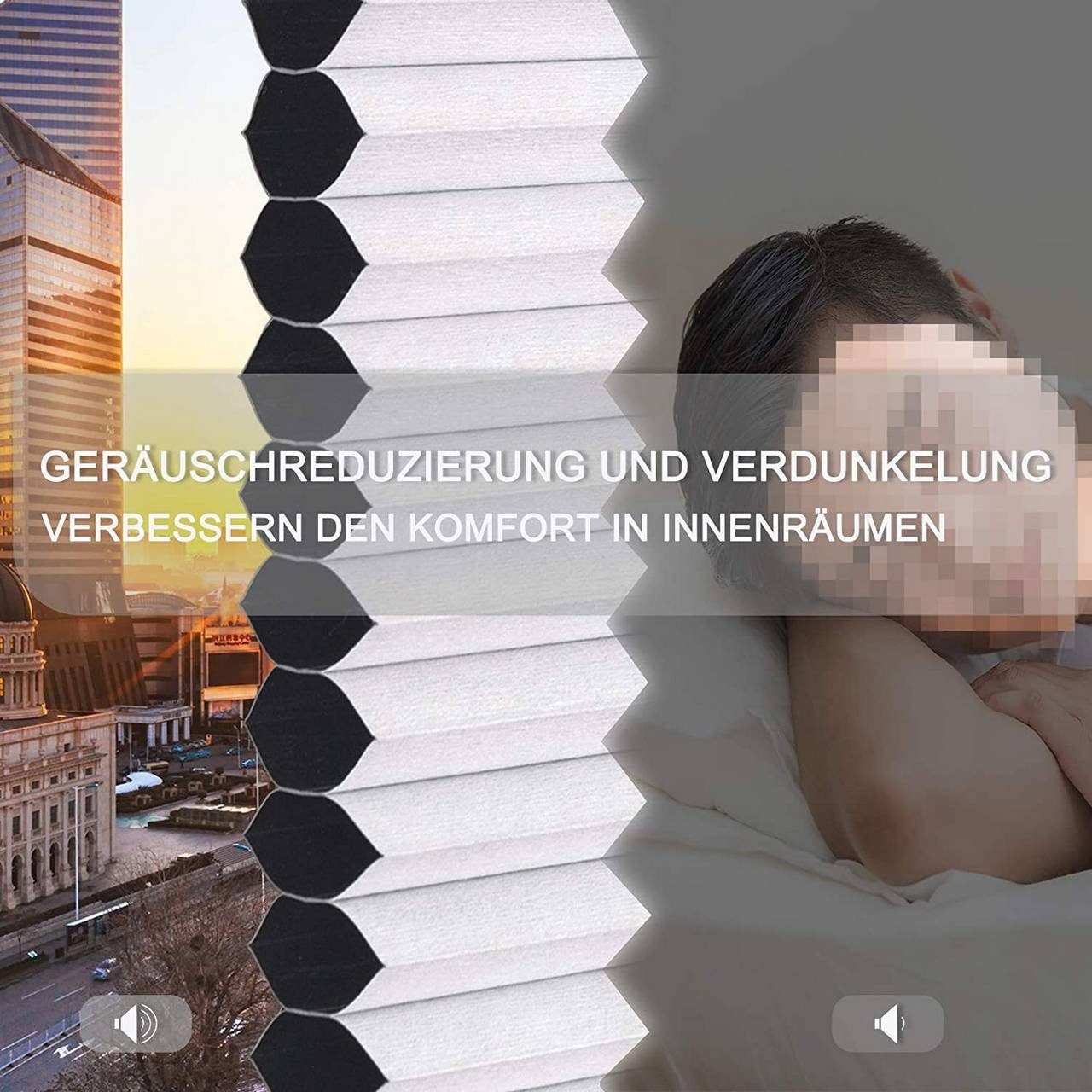 Plissee, Woltu, verdunkelnd, Klemmfix, verspannt, Wabenplissees ohne Bohren
