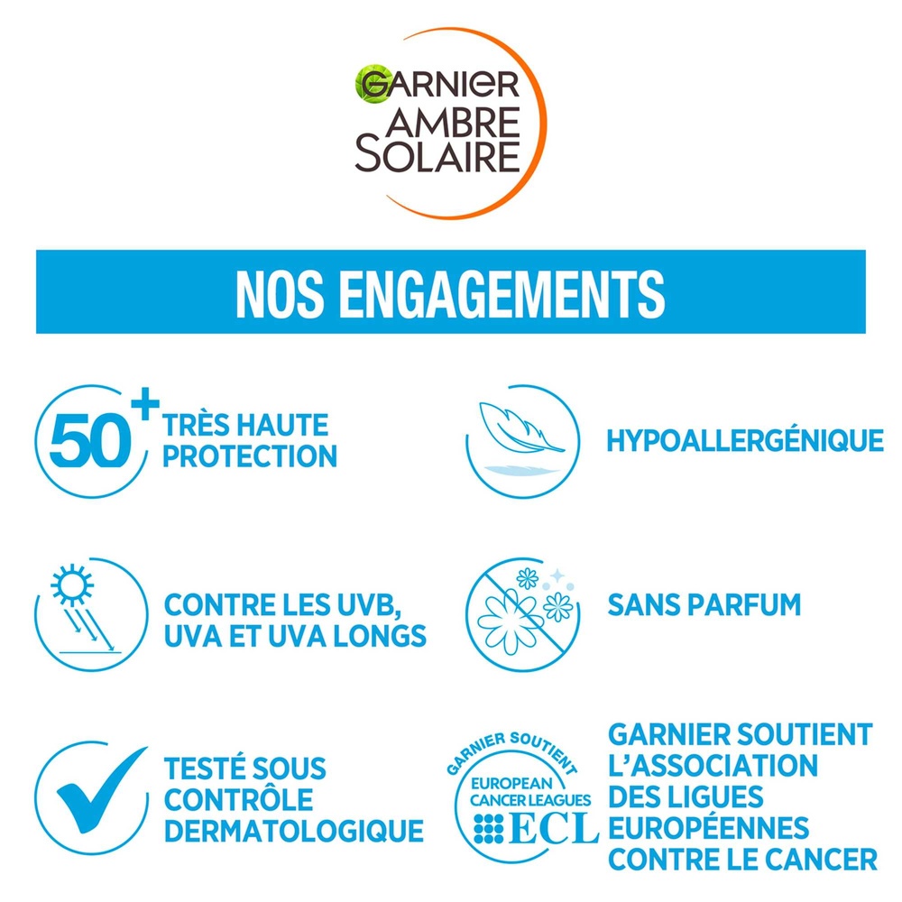 garnier Ambre Solaire Super UV Visage Fluide protecteur à l'acide hyaluronique FPS 50+ anti-taches anti-pollution