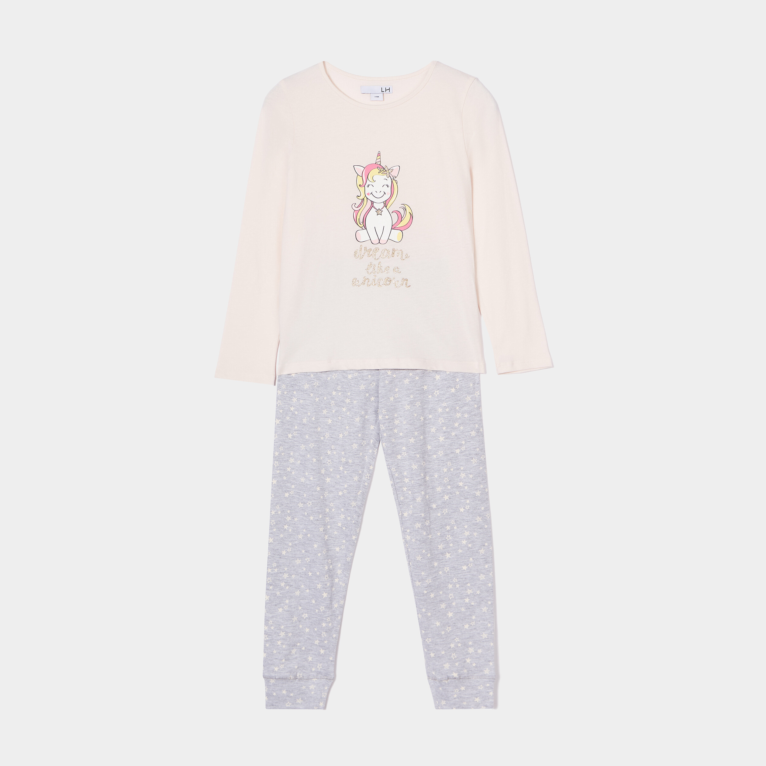 Ensemble pyjama 2 pièces bas resserré rose clair fille | La Halle