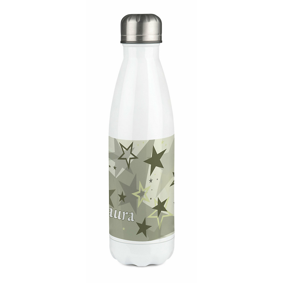 Edelstahl Kinder Thermoflasche / Trinkflasche bunt Sternenhimmel Farbe grau beige Spülmaschinenfest, Auslaufsicher, Bruchfest, Doppelwandig, Für Heißgetränke geeignet, Mit Deckel, Isoliert