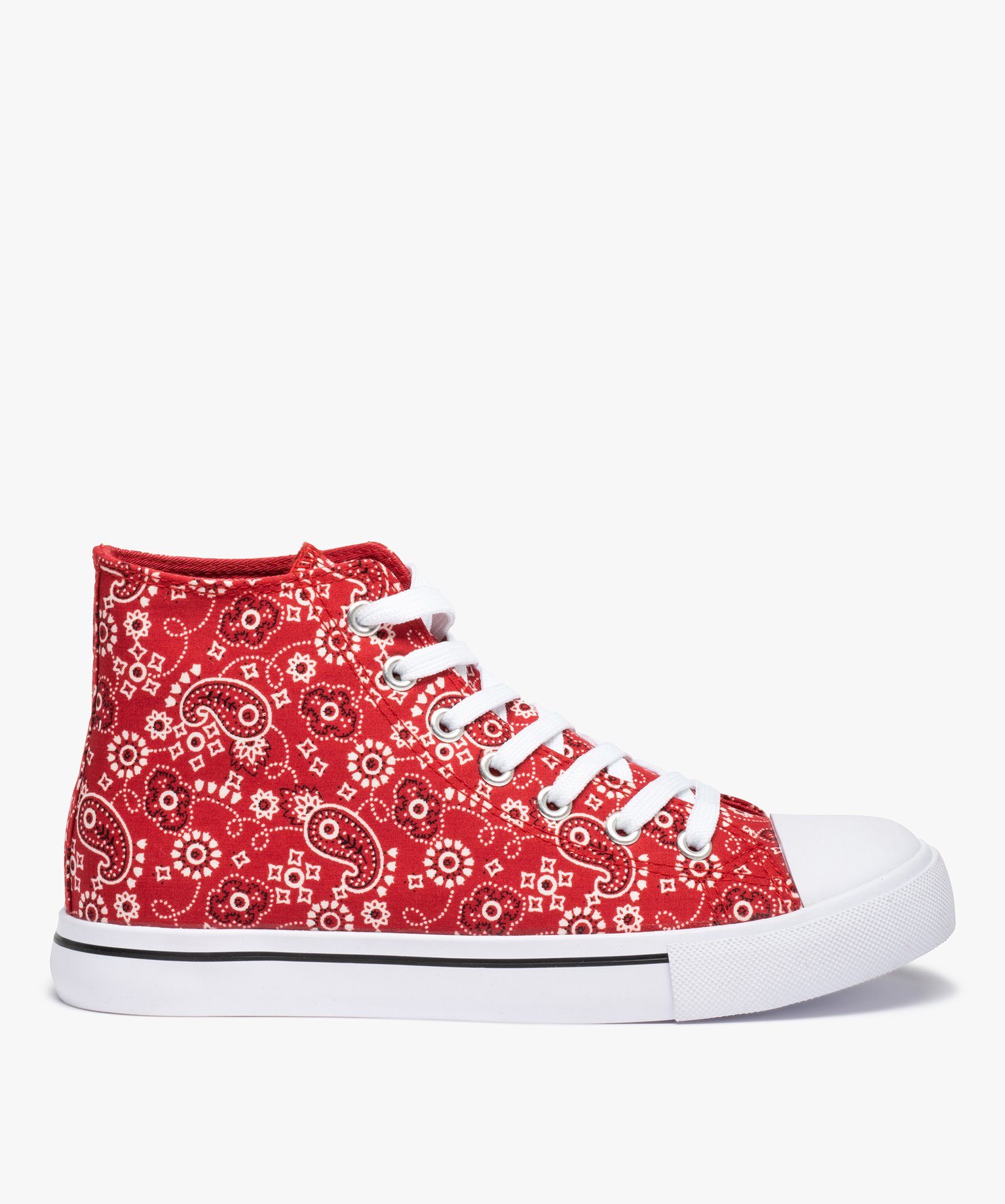 Baskets femme montantes en toile imprimée rouge | GEMO