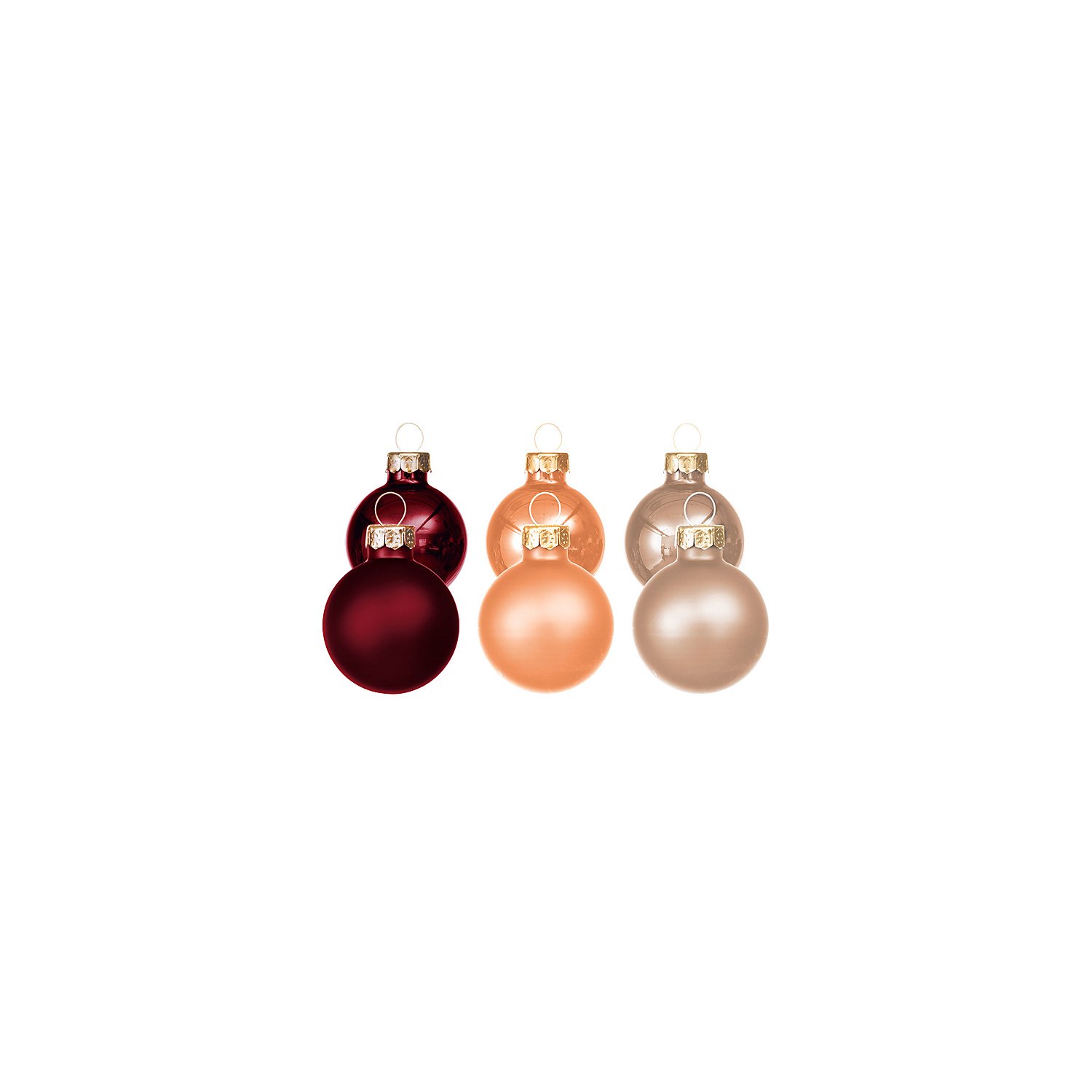 Weihnachtskugeln aus Glas, rot, lachs, creme, 2 cm Ø, 25 Stück