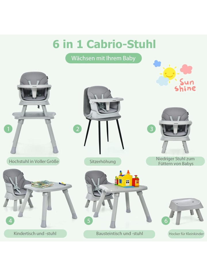 COSTWAY 6-in-1 Hochstuhl in Grau günstig kaufen onesize