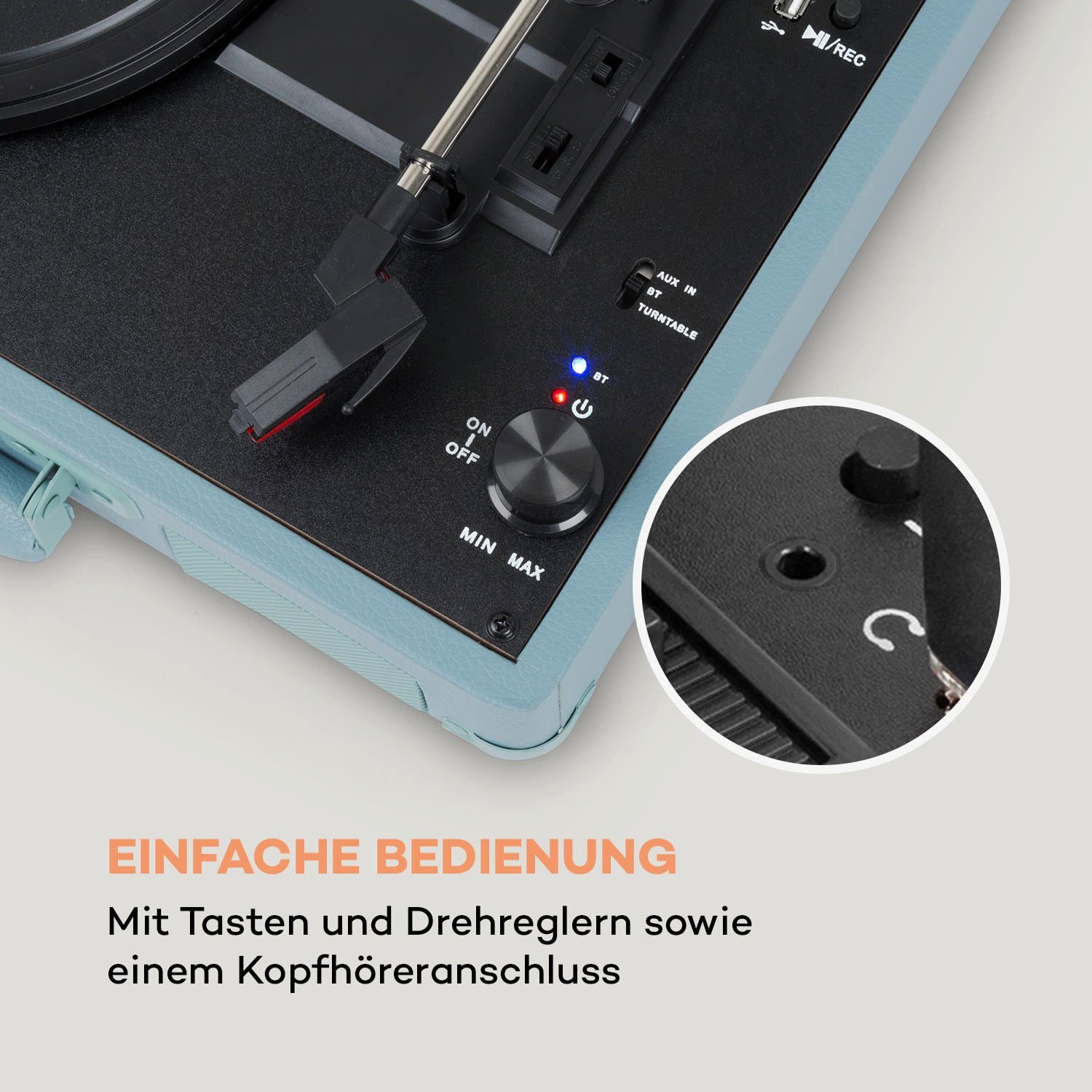 Auna Peggy Sue BT Plattenspieler (Riemenantrieb, Bluetooth, Schallplattenspieler Retro mit Lautsprecher Vinyl Plattenspieler)