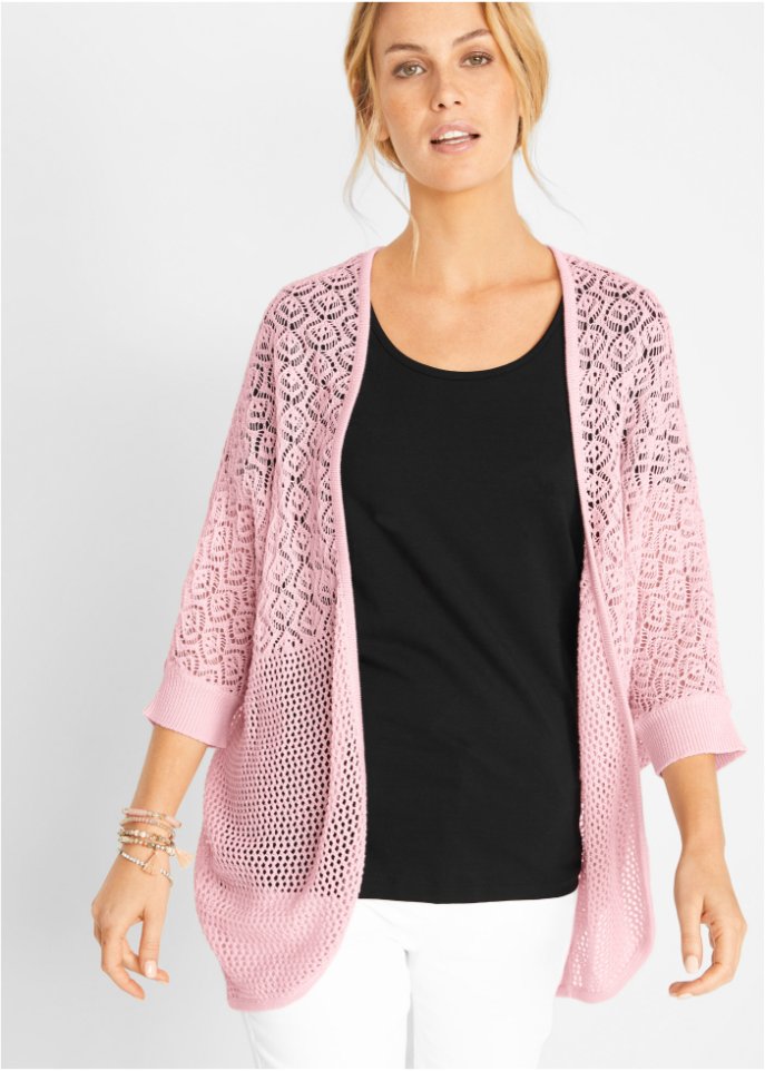 Strickjacke mit Muster und Fledermausärmeln, 3/4 Arm