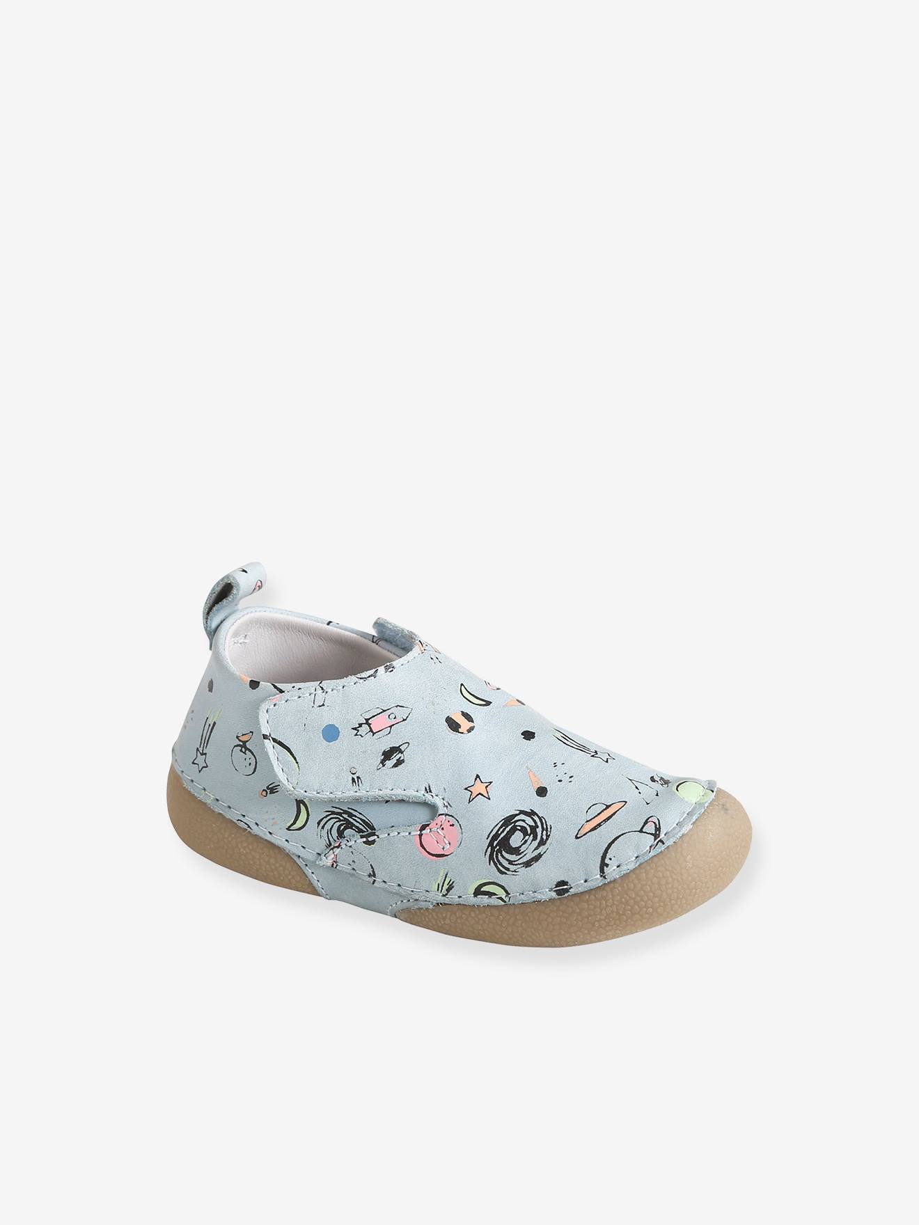 Chaussons bébé garçon en cuir détails phosphorescents bleu