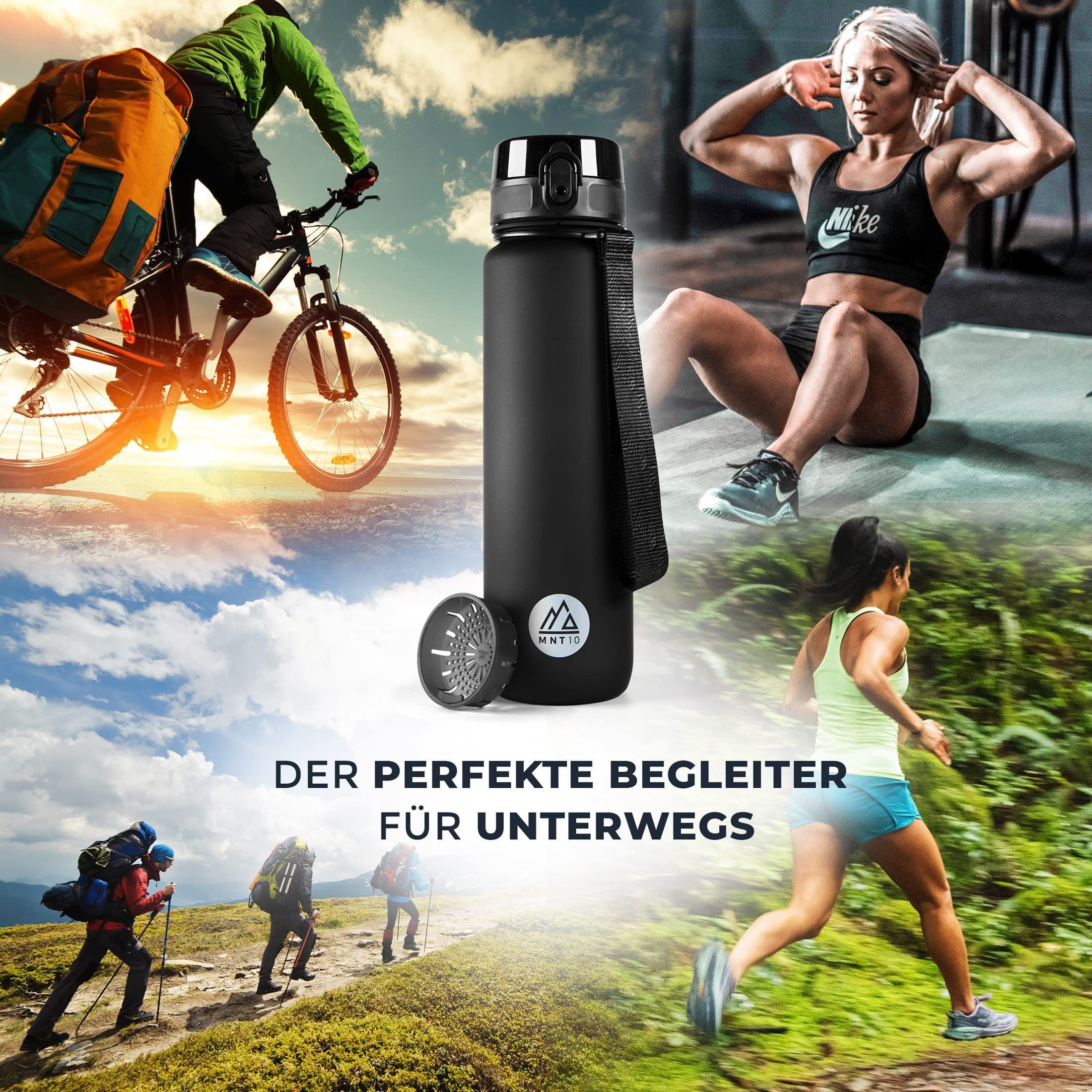 MNT10 Trinkflasche Trinkflasche Sport I Auslaufsichere Sporttrinkflasche aus Tritan, Die perfekte Flasche für Sport, Fitness, Gym, Schule I Wasserflasche