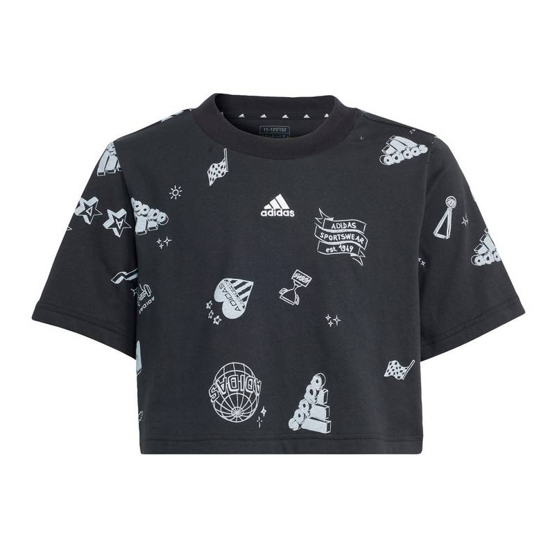 adidas Brand Love Allover Print Kids Crop-Shirt T-Shirt Kinder
