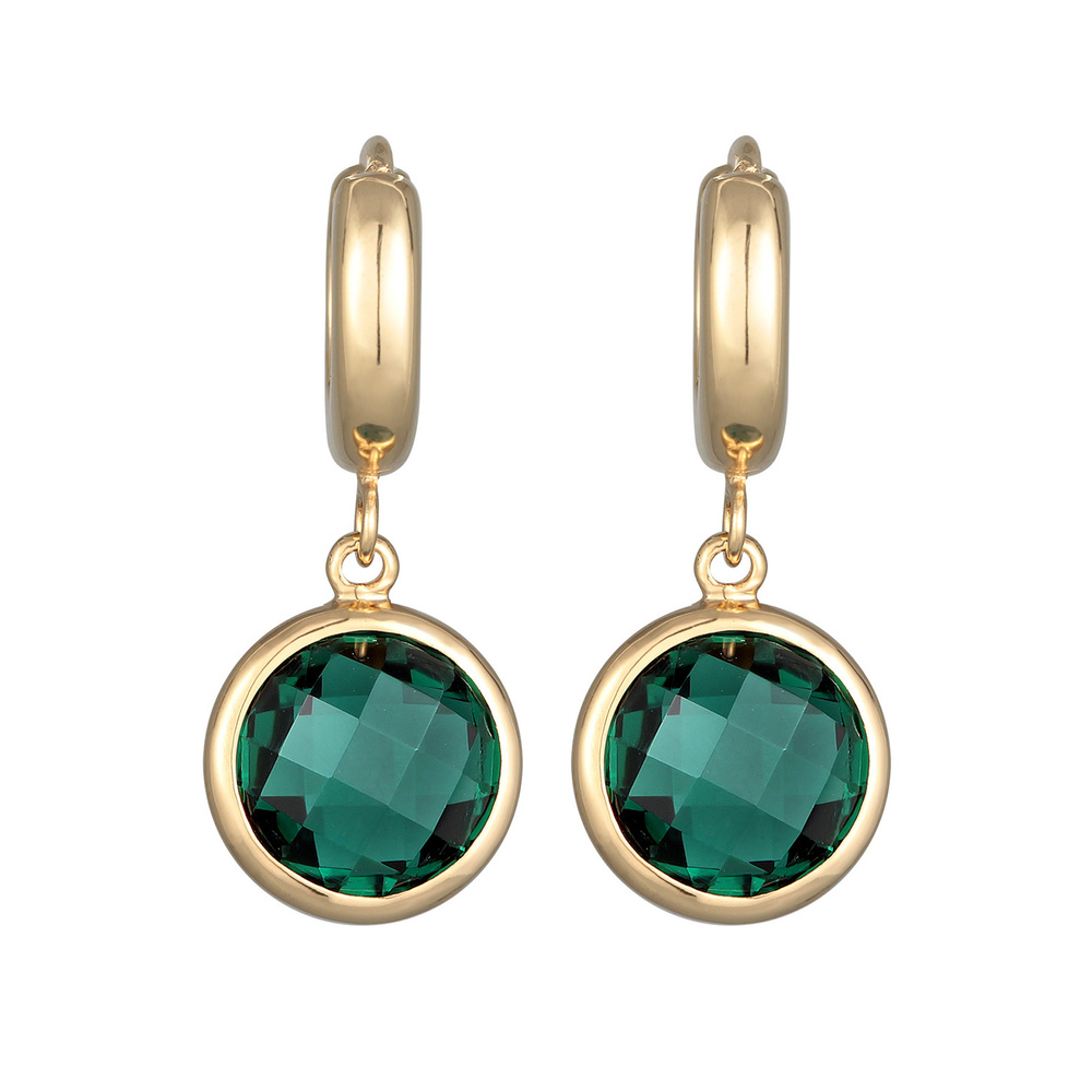 Elli PREMIUM Elli PREMIUM Boucles d'Oreilles Femmes Créoles Pendentif Rond avec Quartz Vert en Boucles d'oreilles