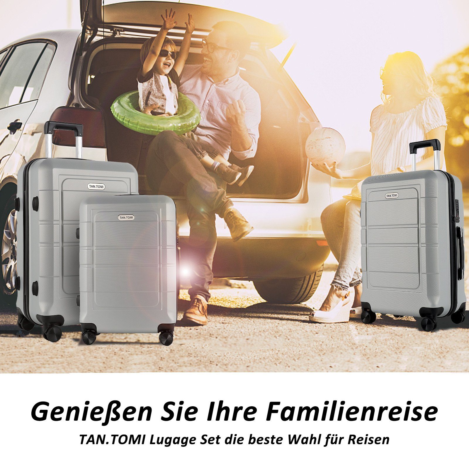 TAN.TOMI Trolleyset 3-Tlg Hartschalenkofferset Hard Shell Hartschalenkoffer Trolley Koffer, 4 Rollen, (3 tlg), Reisekoffer Reisekofferset Gepäck mit 4 Rollen und TSA Schloss(M-L-XL)