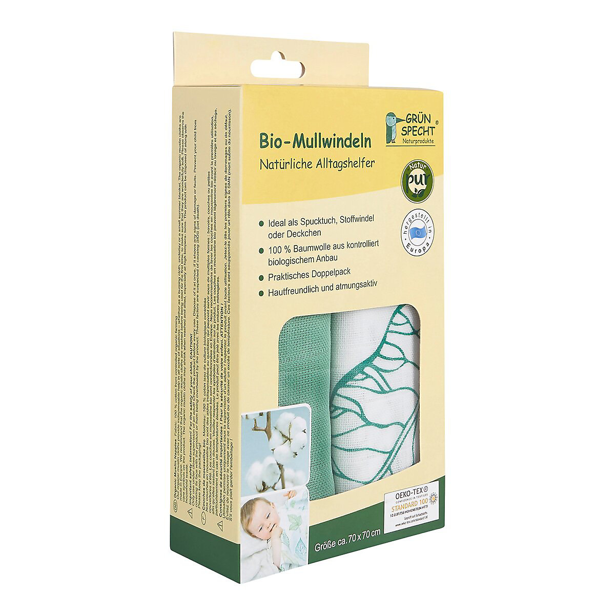 2er-Pack Bio-Mullwindeln 70x70cm