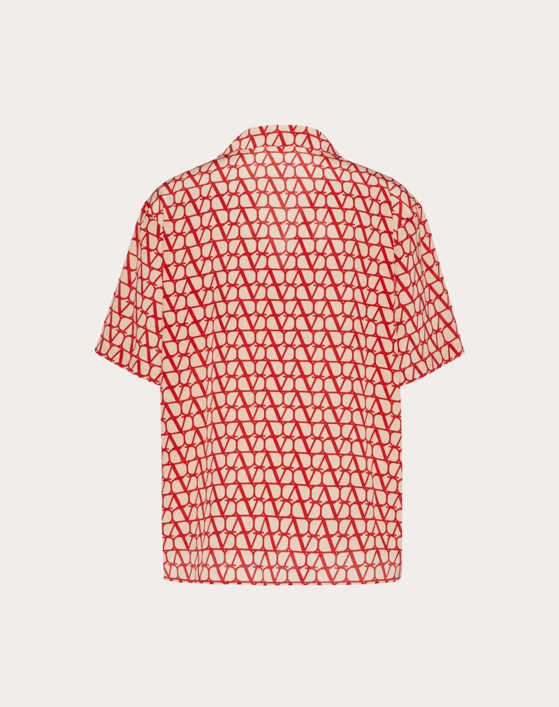 Zijden shirt met korte mouwen en een all-over iconografische toileprint.