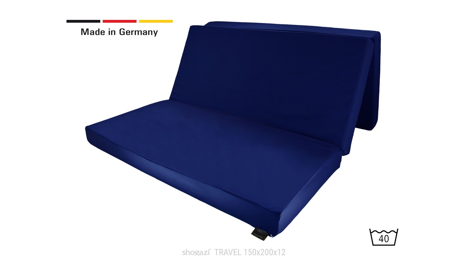 Klappmatratze Luxus Gästematratze 150/160 x 200/190cm, shogazi ®, 12 cm hoch, 3-teilige mit abnehmbarem Bezug - MADE IN GERMANY