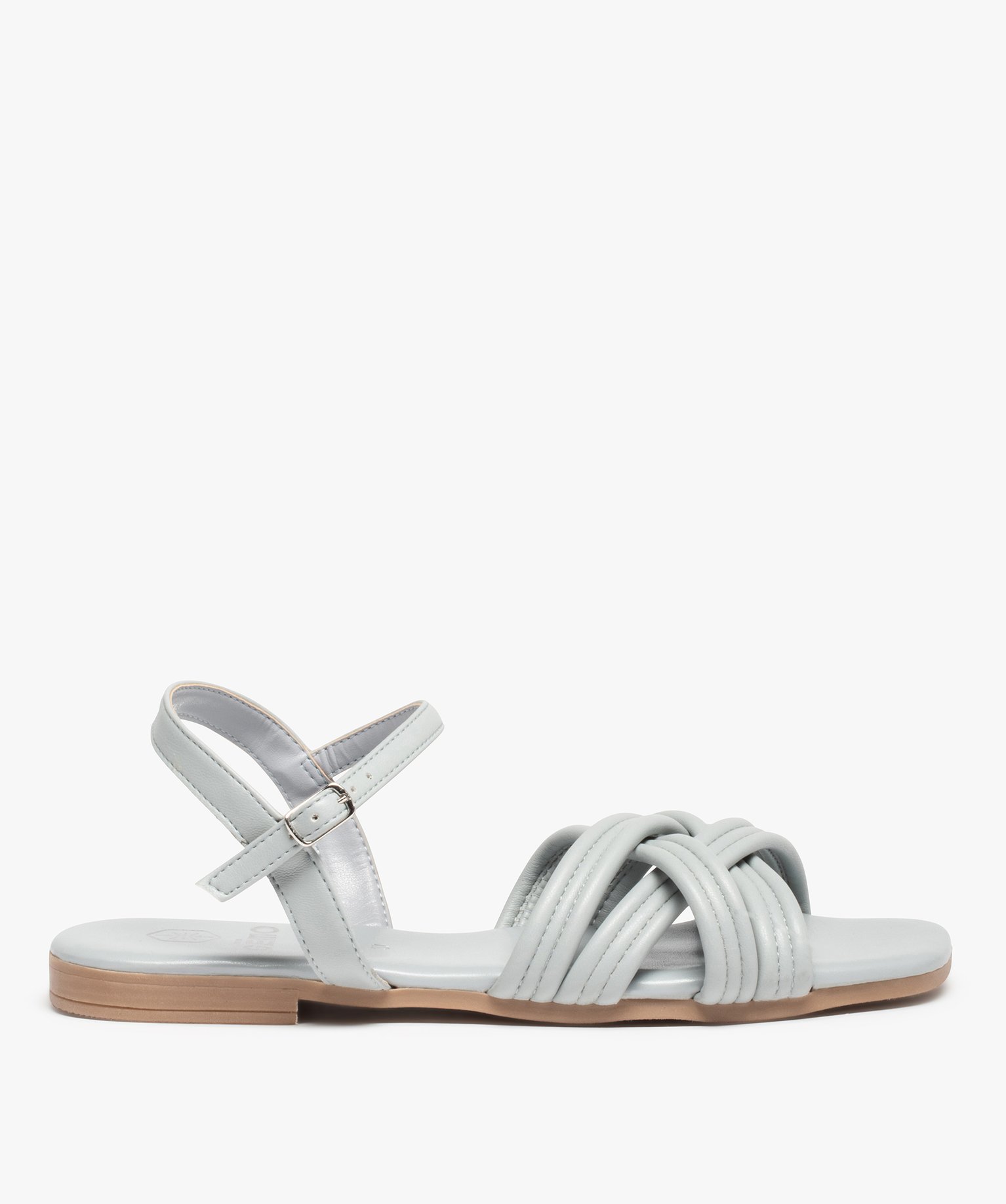 Sandales femme à talon plat et fines brides unies bleu | GEMO