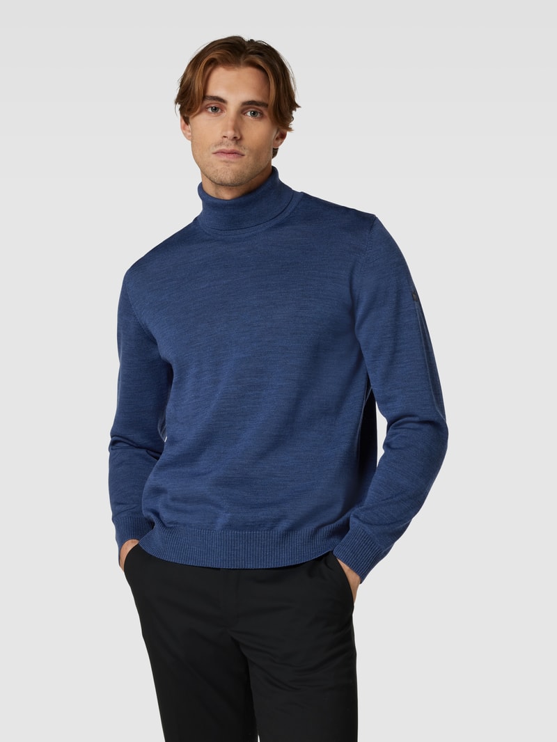 Rollkragenpullover aus Wolle Modell 'ROLLI' in ozean blau meliert