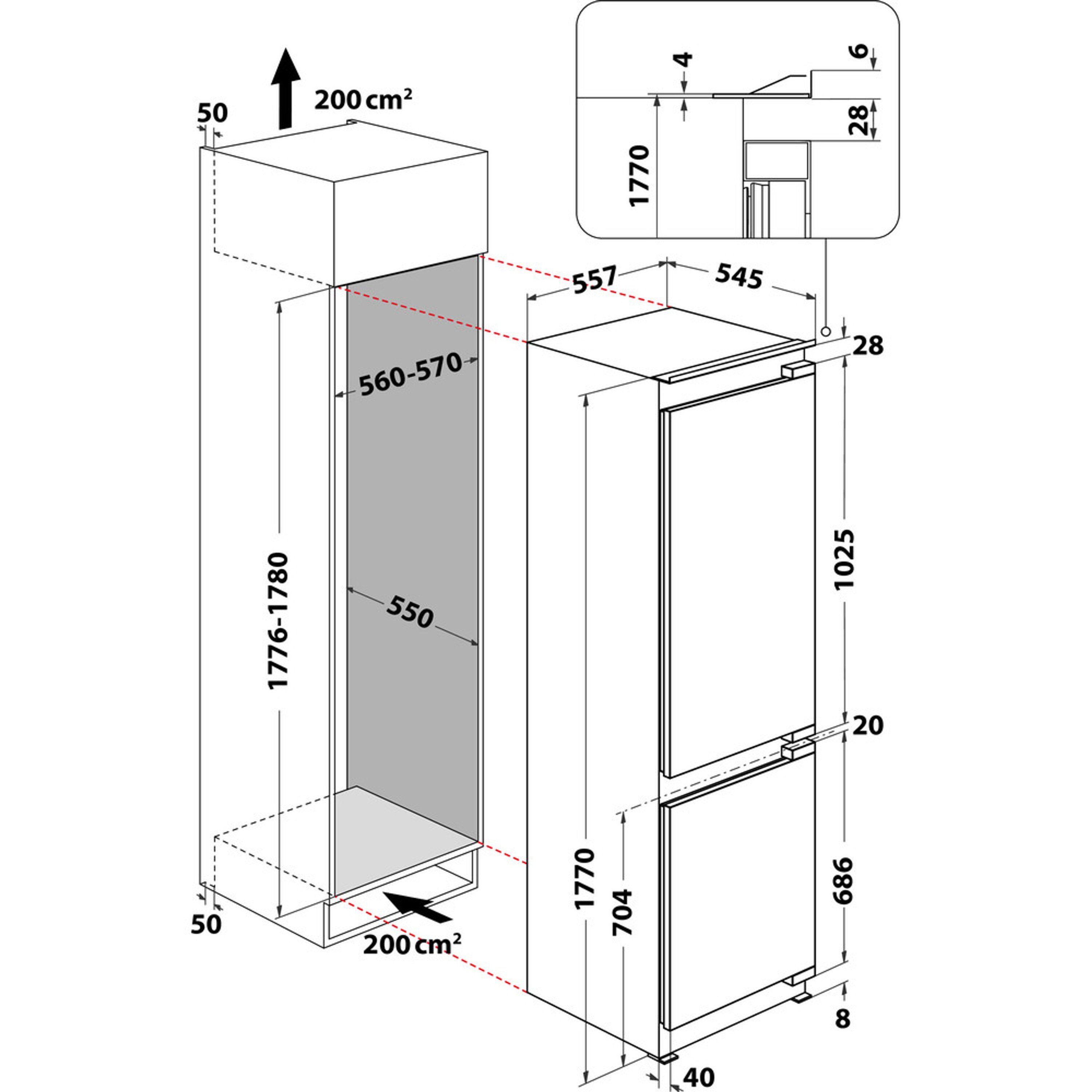 BAUKNECHT Einbaukühlgefrierkombination KGIL18F2P, 177 cm hoch, 56 cm breit