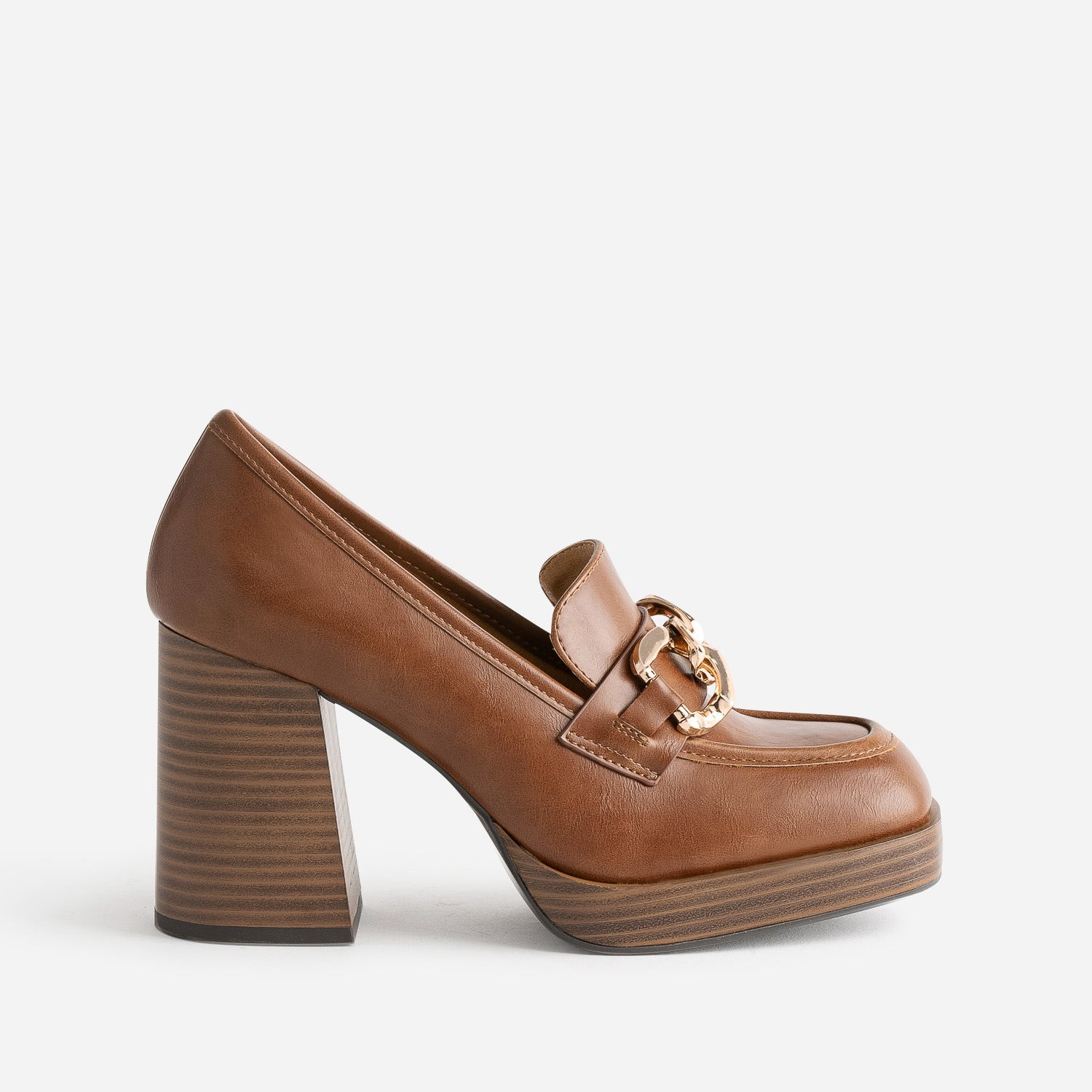 Mocassin à talon camel éco-conçu avec maxi chaîne