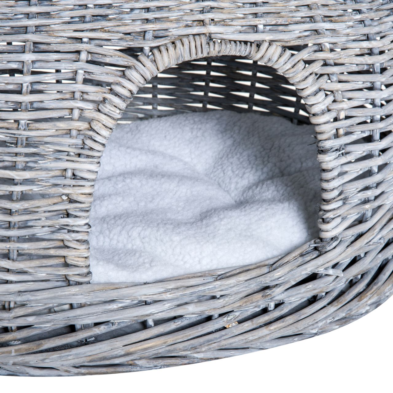 PawHut zweistöckiges Katzenhaus, Katzenbett Katzenhöhle, Katzenkorb mit 2 Kissen, Weidenkorb mit Liegedach, Grau, 56 x 37 x 40 cm