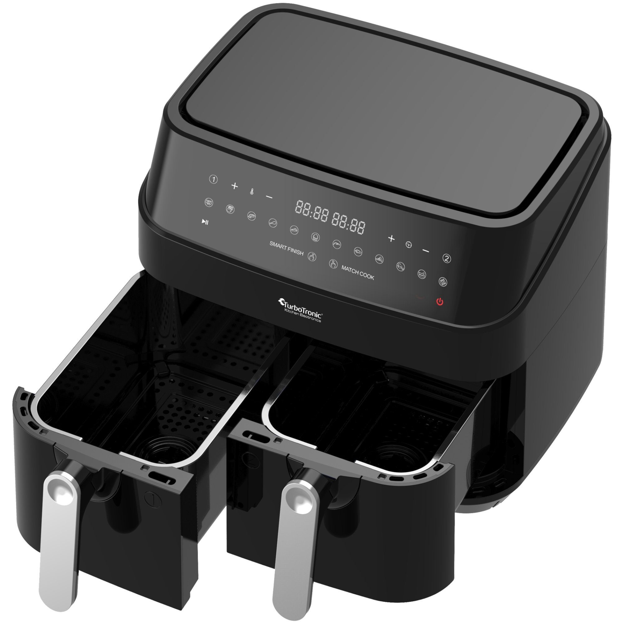 TurboTronic by Z-Line Heißluftfritteuse XXL Doppelkammer 2x 4,5 Liter, 50°C - 200°C, Power, dual, Camping, 3200 W, 12 Programme Fritteuse ohne Fett, digitaler doppel Airfryer Fettfrei