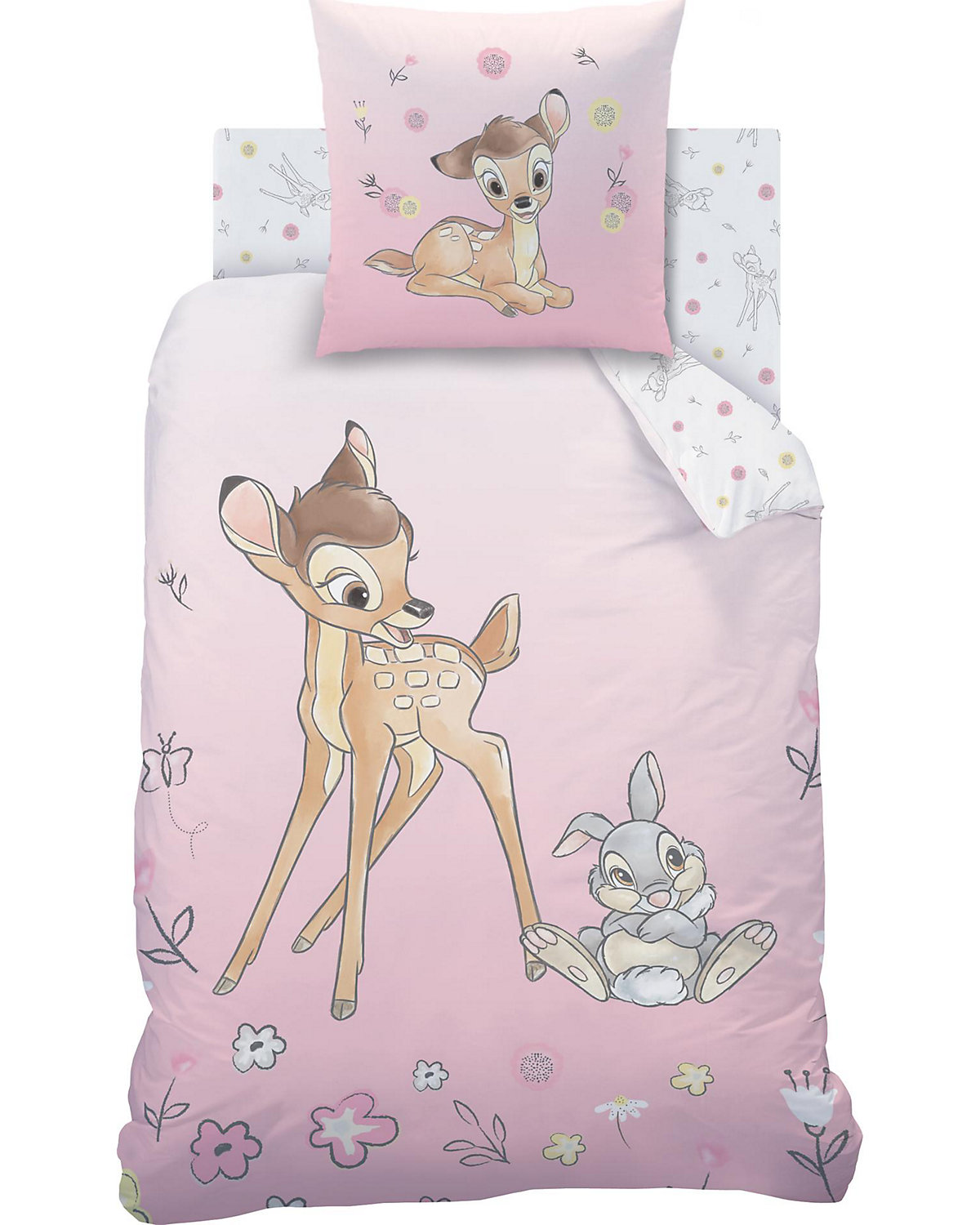 Wende-Kinderbettwäsche   Bambi Flowers, Renforcé, 135 x 200 + 80 x 80 cm