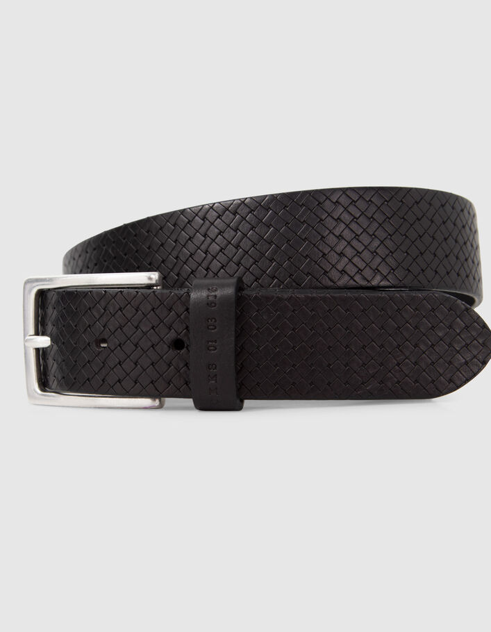 Ceinture noire cuir relief tressage Homme