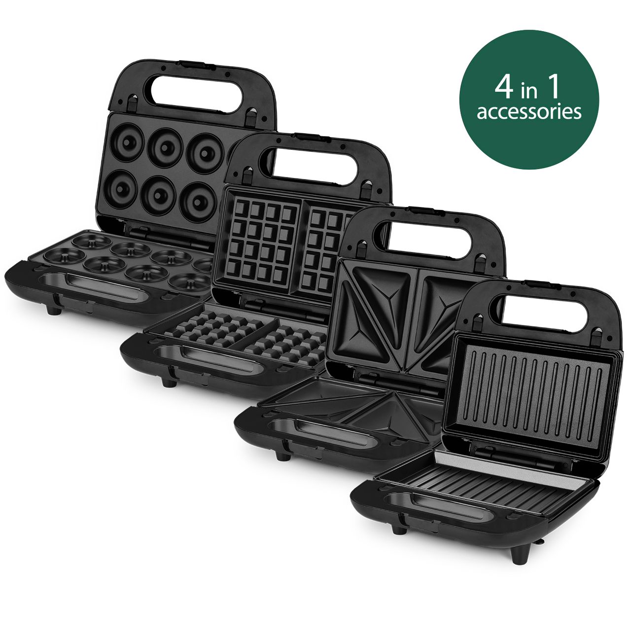 Weasy Sandwichmaker 4 in 1 JOY600 / 750 W / Sandwich, Waffel, Grill und Donuts / Überhitzungsschutz / schwarz