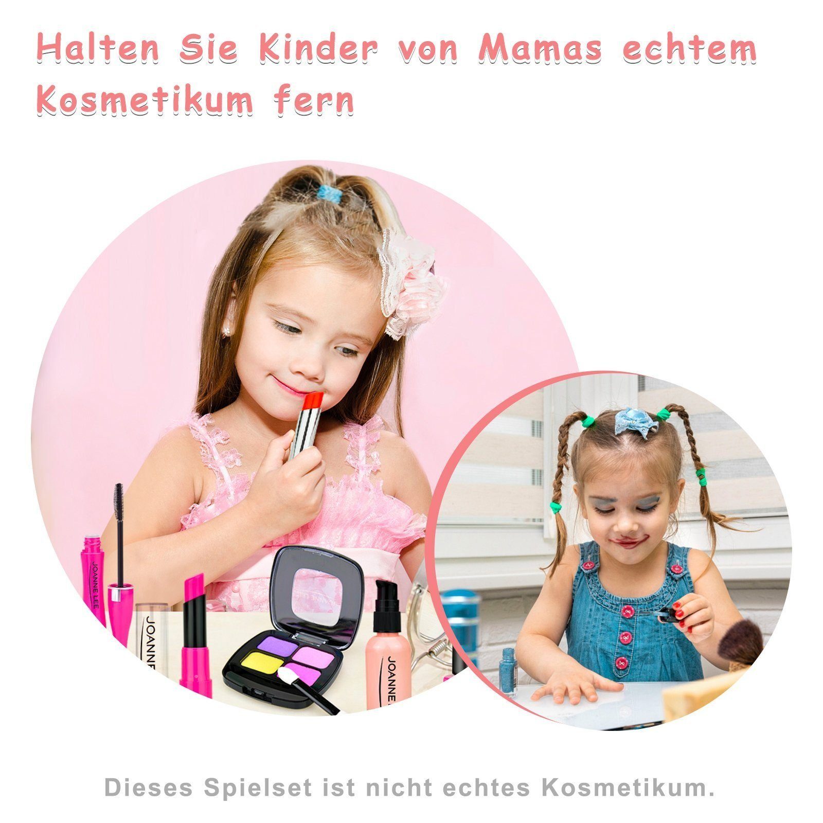 BeebeeRun Lernspielzeug Kinderschminke Mädchen (19PCS Waschbar Makeup Spielzeug mit Schminkkoffer, Geschenke für Mädchen 3 4 5 Jahre)