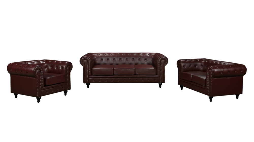 Happy Home Happy Home gepolsteter 3-2-1 Sitzer Sofa-Set HSP107-DRT dunkelrot Lederoptik