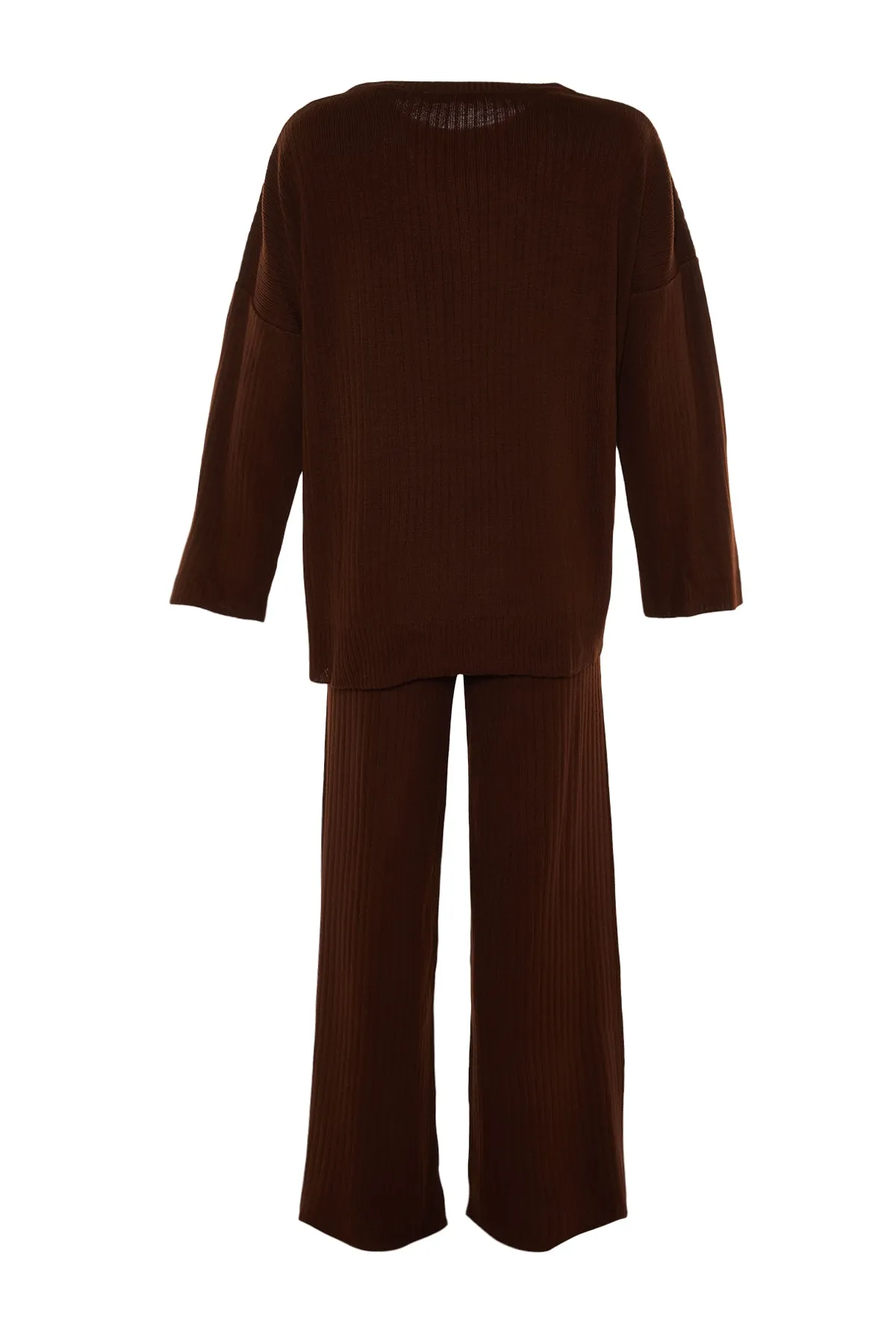Trendyol Collection  Braunes Strickoberteil- und -unterteil-Set mit Rundhalsausschnitt TWOSS20AU0084