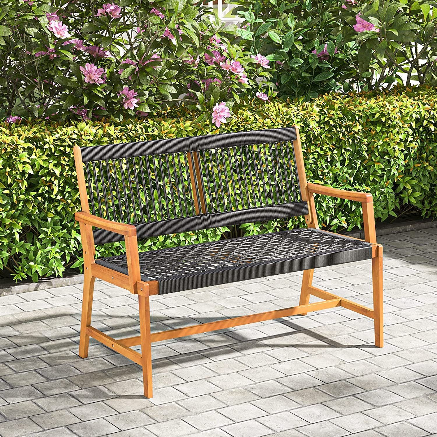 COSTWAY Gartenbank, 2 Sitzer, Akazienholz, bis 320kg, 118x63x90cm