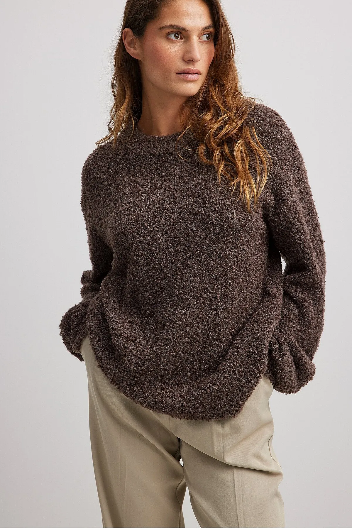 NA-KD  Übergroßer Strickpullover mit Rundhalsausschnitt und Struktur