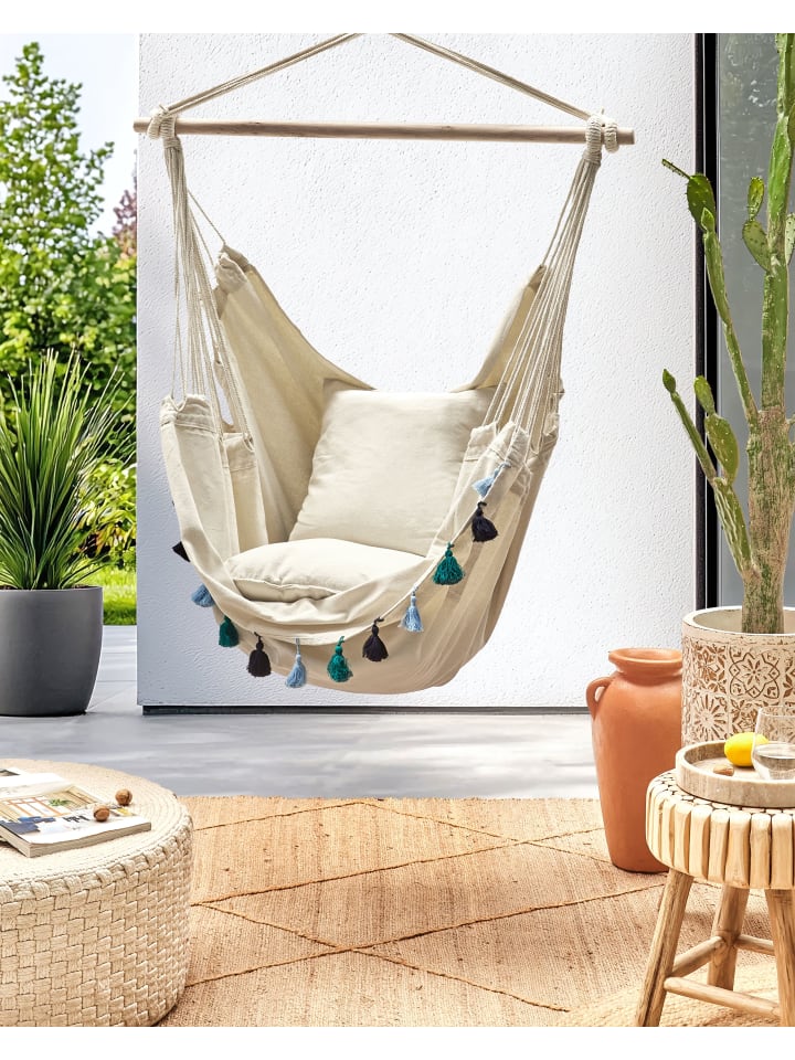 Beliani Hängesessel VARENA in Beige/Blau - (W) 96 x (H) 125 x (L) 55 cm günstig kaufen onesize