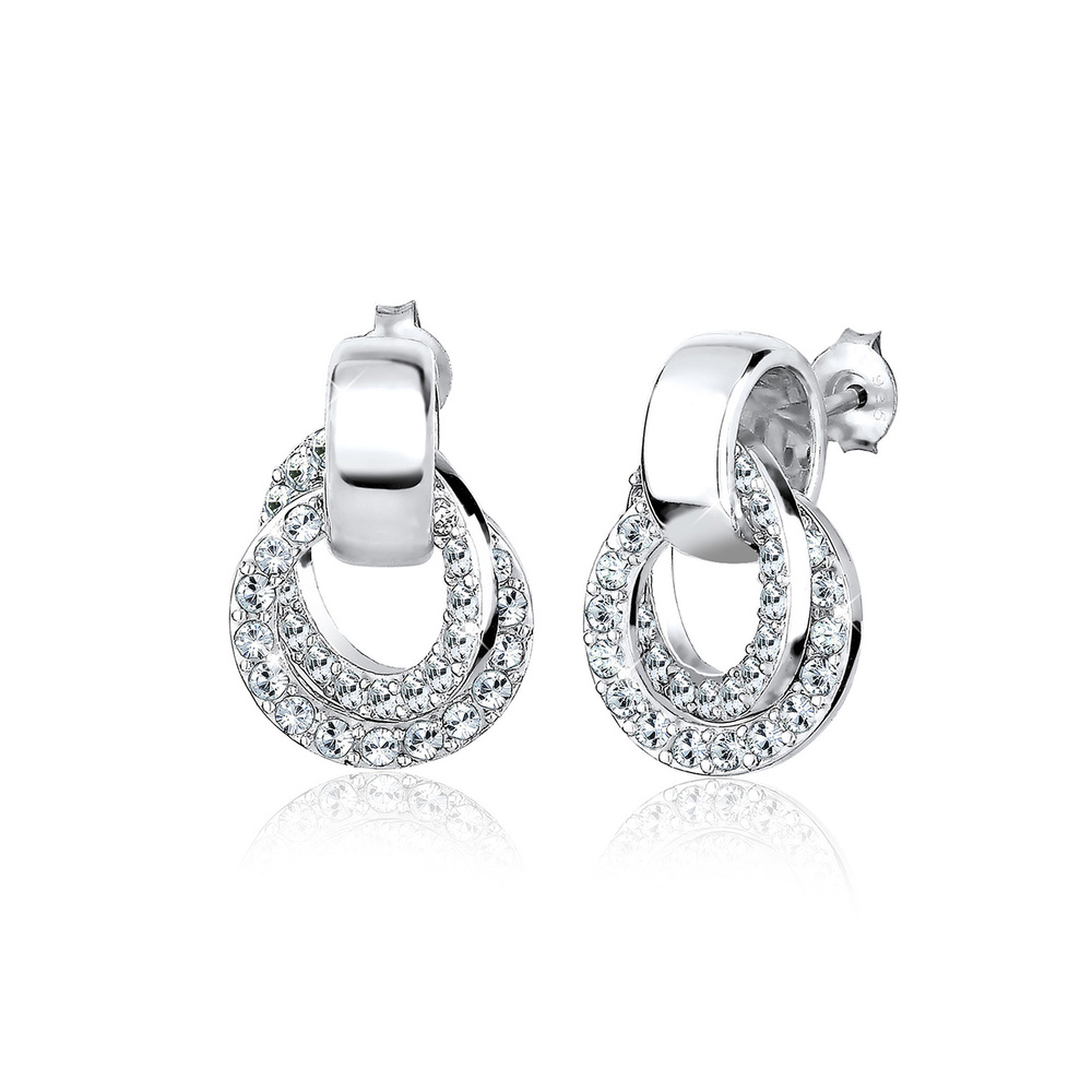 Elli Elli Boucles d'Oreilles Femme Cercle Glamour Cristal 925 Sterling Argent Boucles d'oreilles