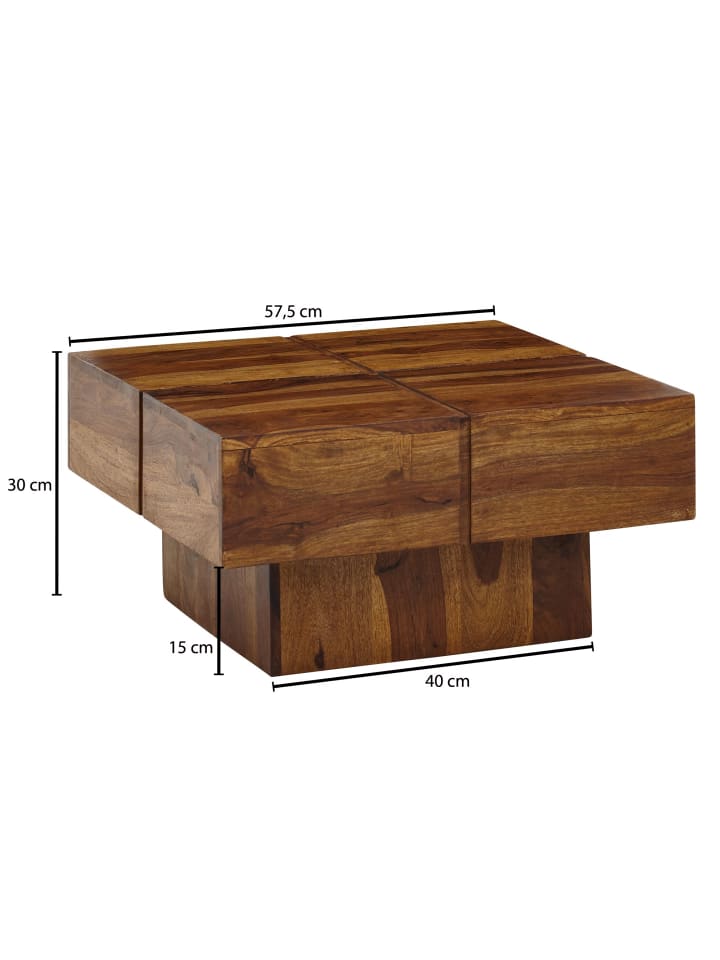 KADIMA DESIGN Couchtisch Sheesham Massivholz Quadrat, modernes Rillenmuster günstig kaufen onesize