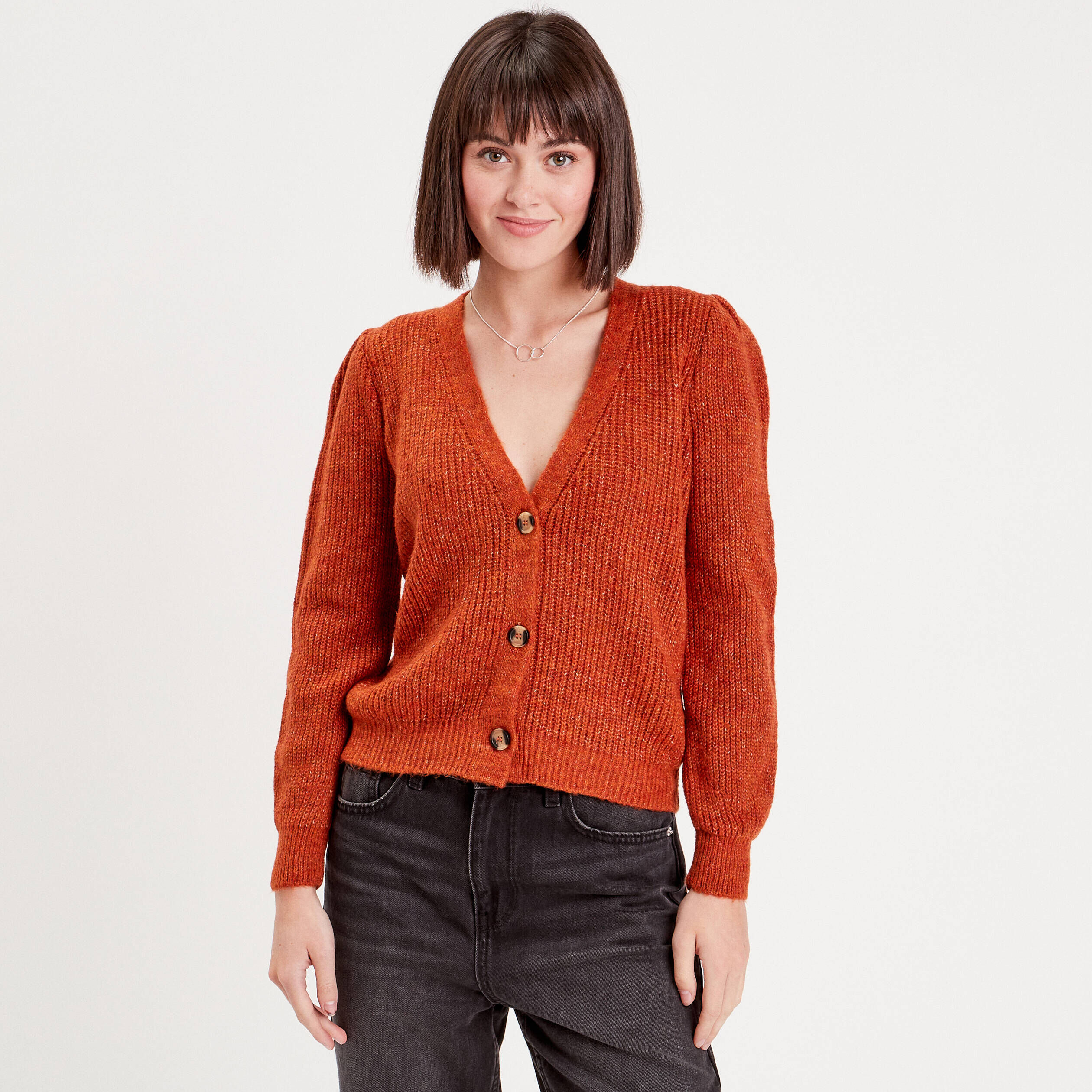 Gilet manches longues marron cognac femme | Cache Cache
