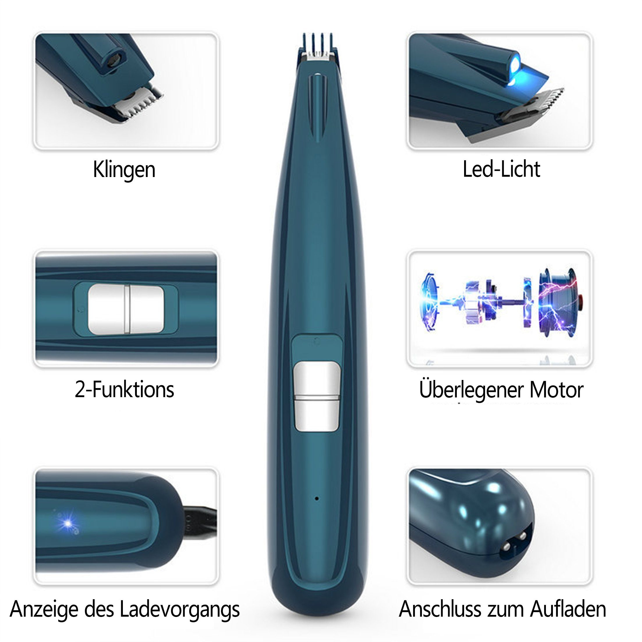 HUNKA Hundeschermaschine Rasierer für Haustiere/5 Stück, elektrischer Trimmer, Fußhaarschneider, Hunde-/Katzenreinigungsgerät mit LED-Licht, wiederaufladbar