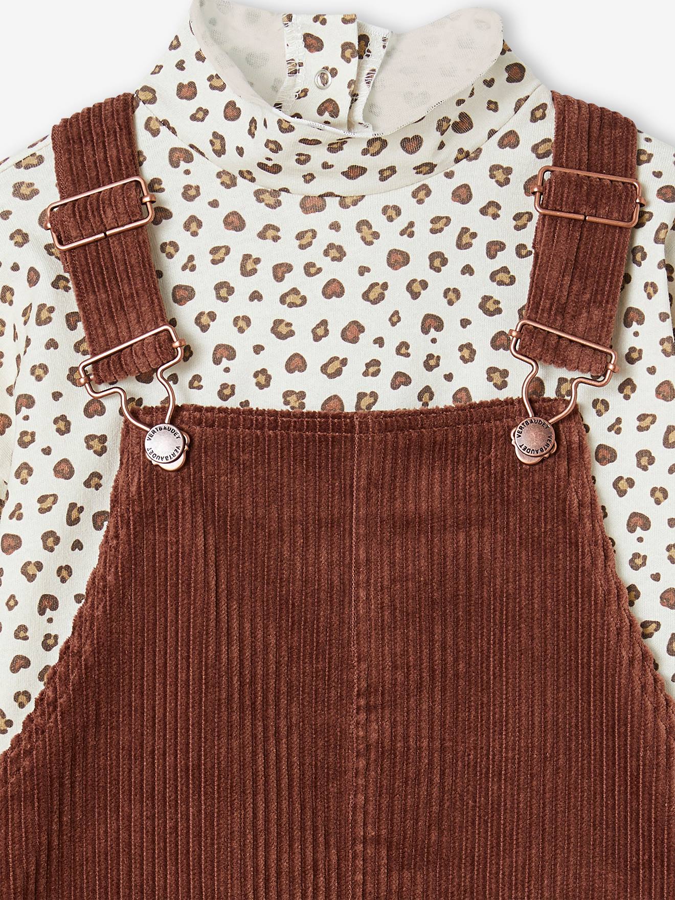 Ensemble t-shirt + robe salopette en velours fille chocolat