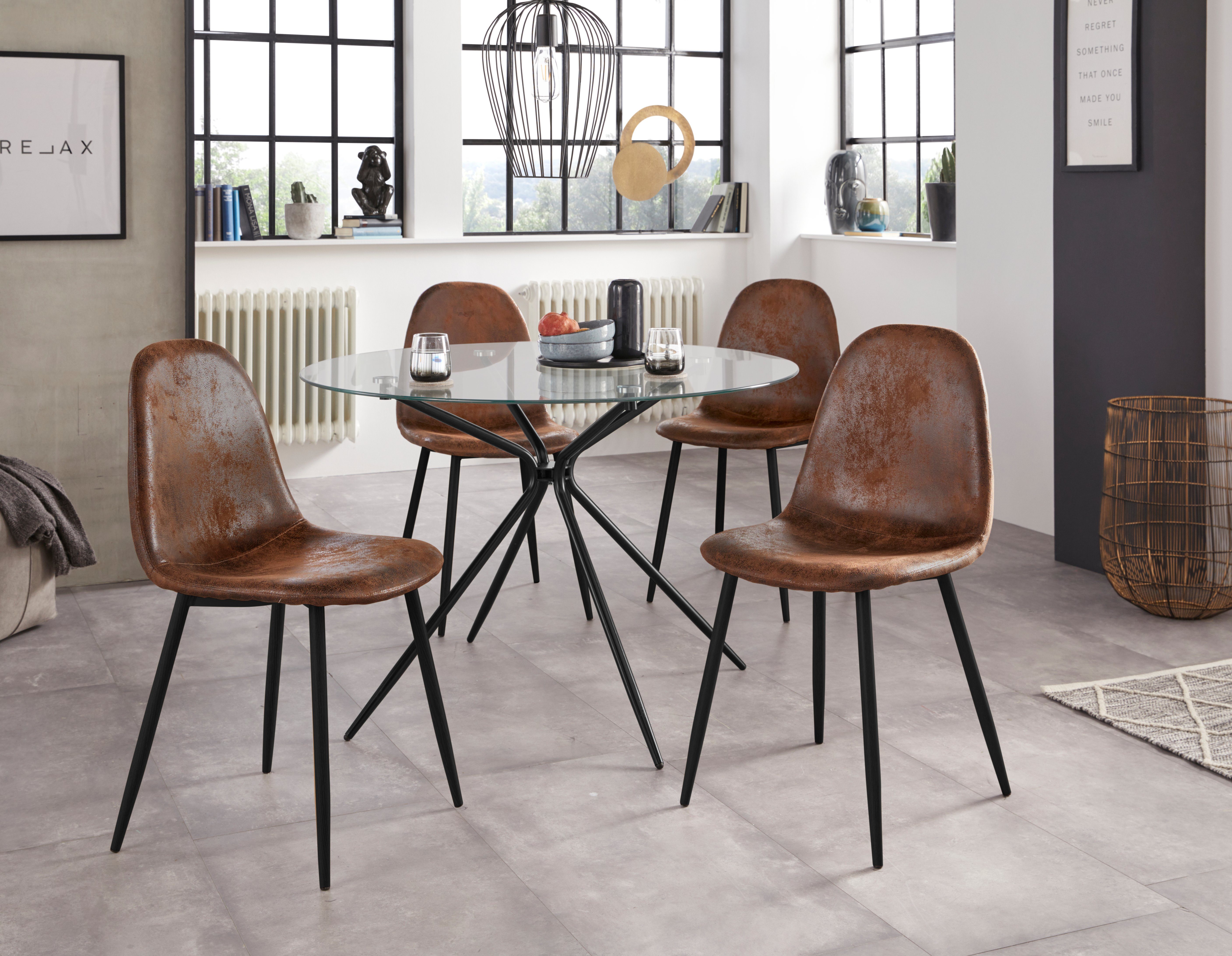 INOSIGN Glastisch Silvi, rund, Ø 110 cm, schwarzes Metallgestell