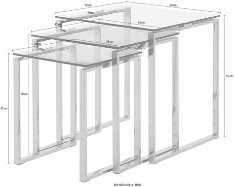 ACTONA GROUP Beistelltisch Karina (Set), mit einer Glastischplatte aus klarem Glas und Chromgestell